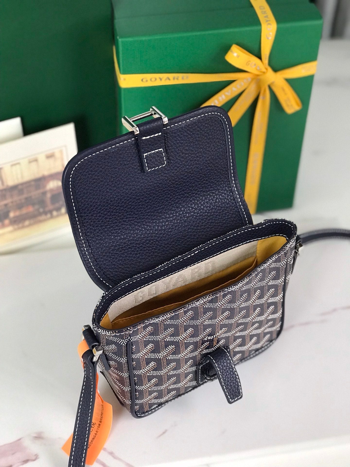 GOYARD GRAND BLEU 16 IN NAVY BLUE GOYARDINE CANVAS AND LAMBSKIN