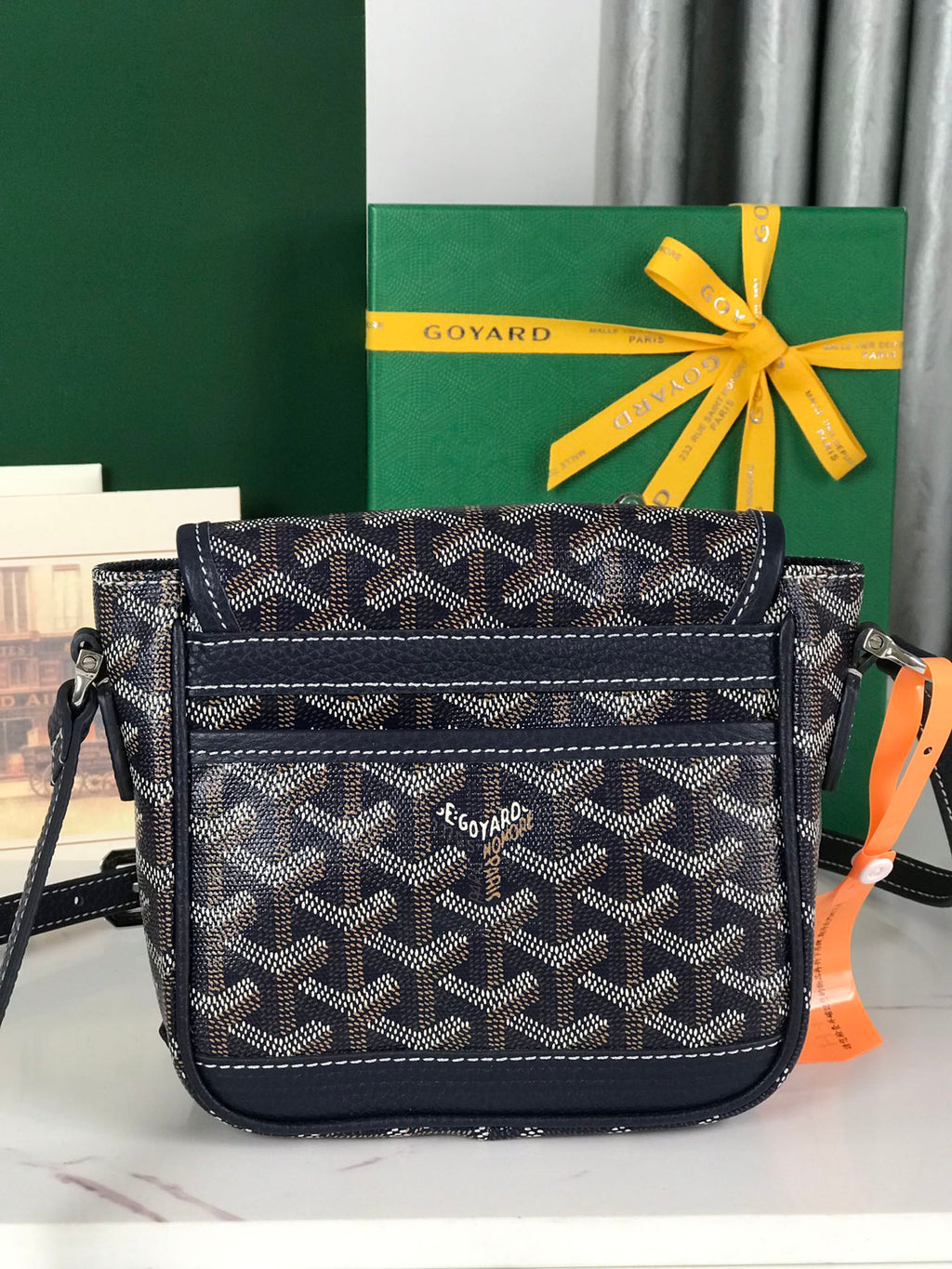 GOYARD GRAND BLEU 16 IN NAVY BLUE GOYARDINE CANVAS AND LAMBSKIN