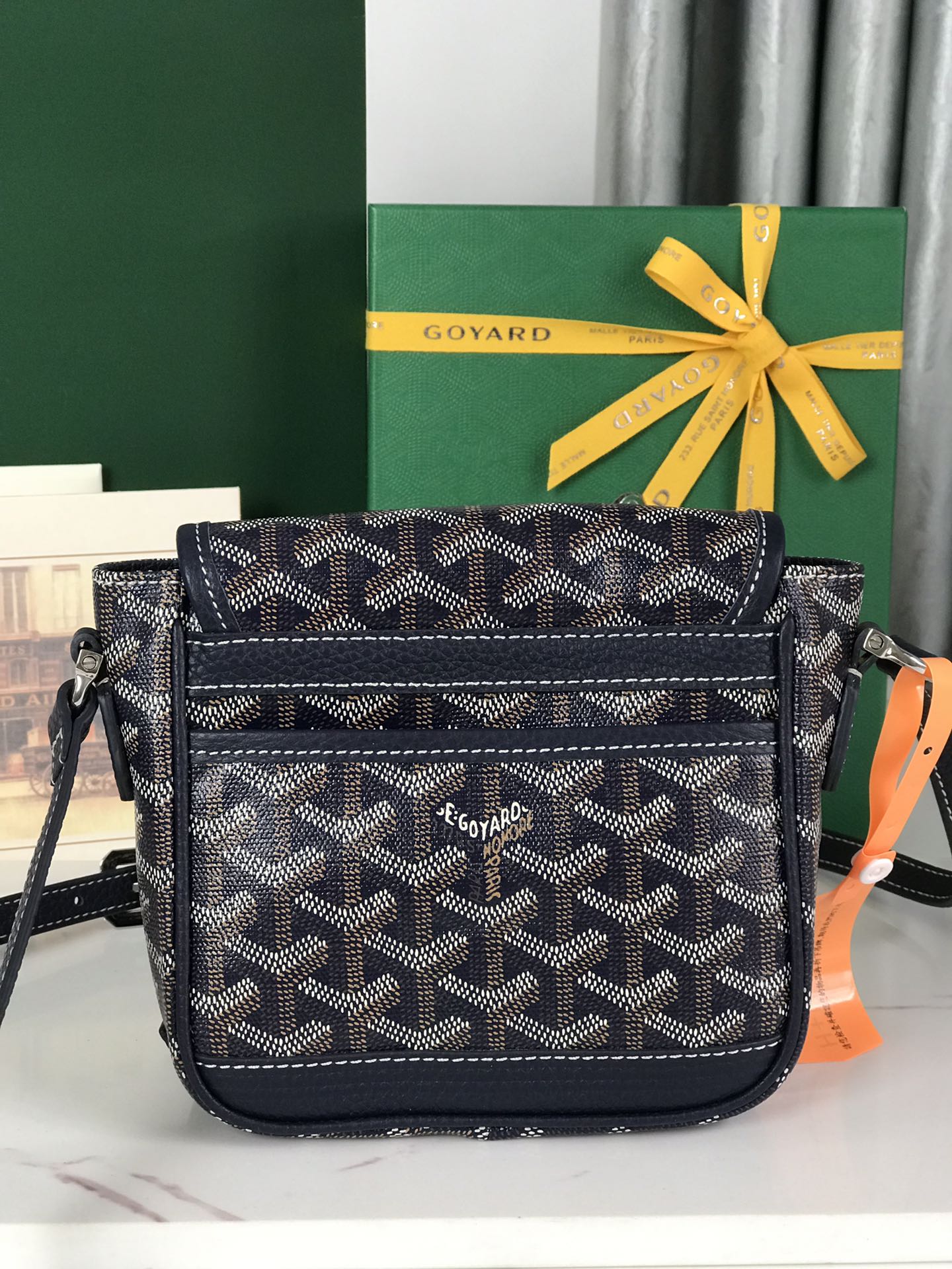 GOYARD GRAND BLEU 16 IN NAVY BLUE GOYARDINE CANVAS AND LAMBSKIN