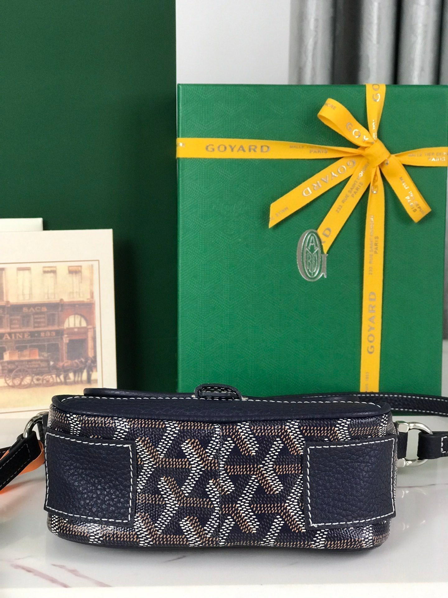 GOYARD GRAND BLEU 16 IN NAVY BLUE GOYARDINE CANVAS AND LAMBSKIN