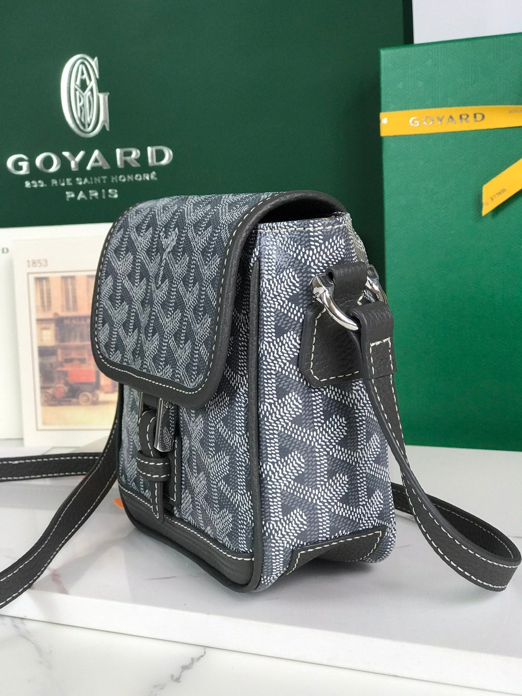 GOYARD GRAND BLEU 16 IN GRAY GOYARDINE CANVAS AND LAMBSKIN