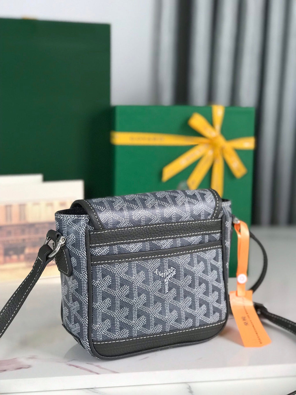 GOYARD GRAND BLEU 16 IN GRAY GOYARDINE CANVAS AND LAMBSKIN