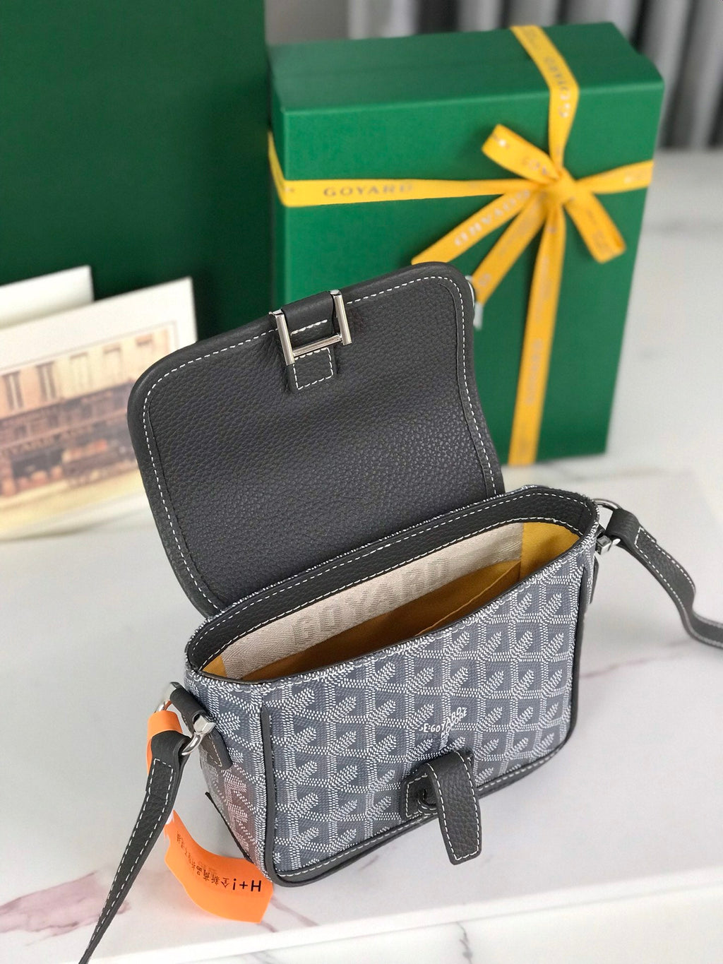 GOYARD GRAND BLEU 16 IN GRAY GOYARDINE CANVAS AND LAMBSKIN