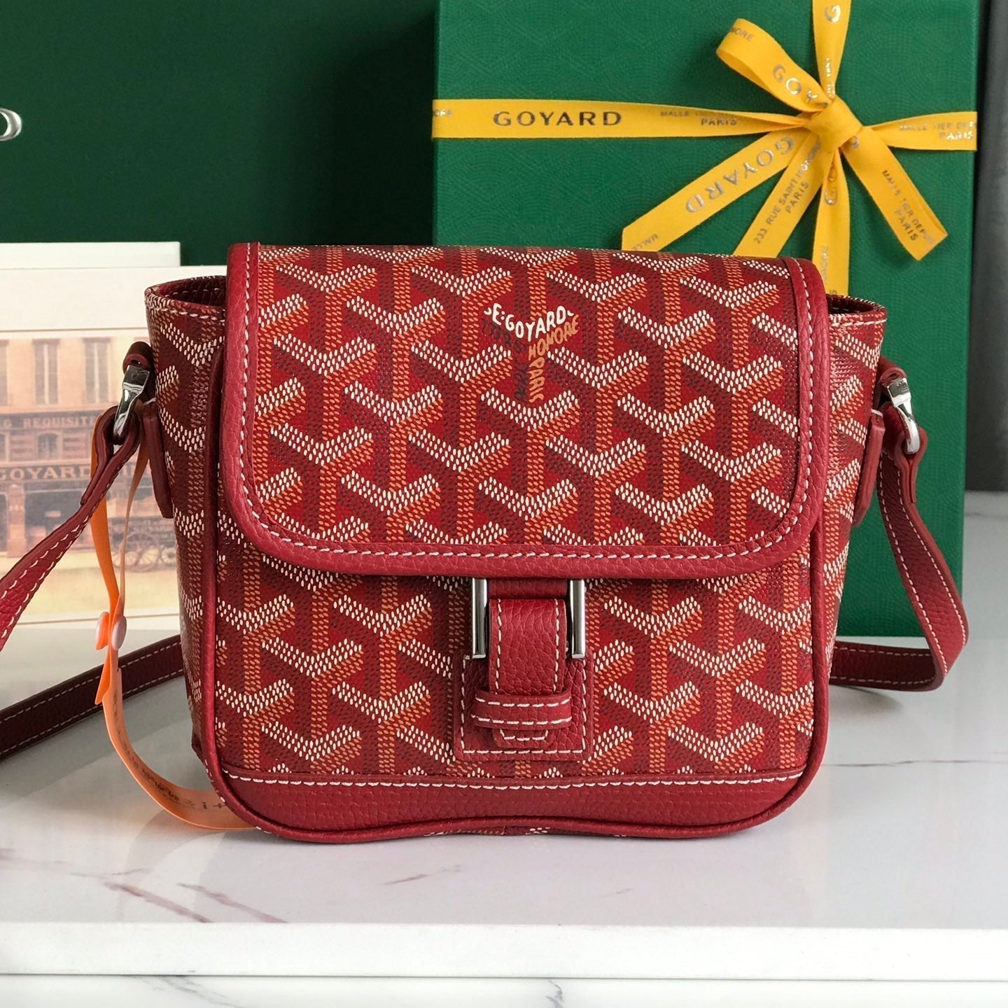 GOYARD GRAND BLEU 16 IN CLASSIC RED GOYARDINE CANVAS AND LAMBSKIN