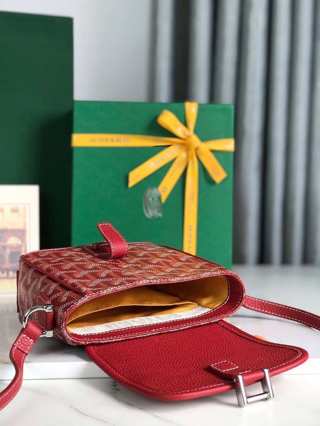 GOYARD GRAND BLEU 16 IN CLASSIC RED GOYARDINE CANVAS AND LAMBSKIN