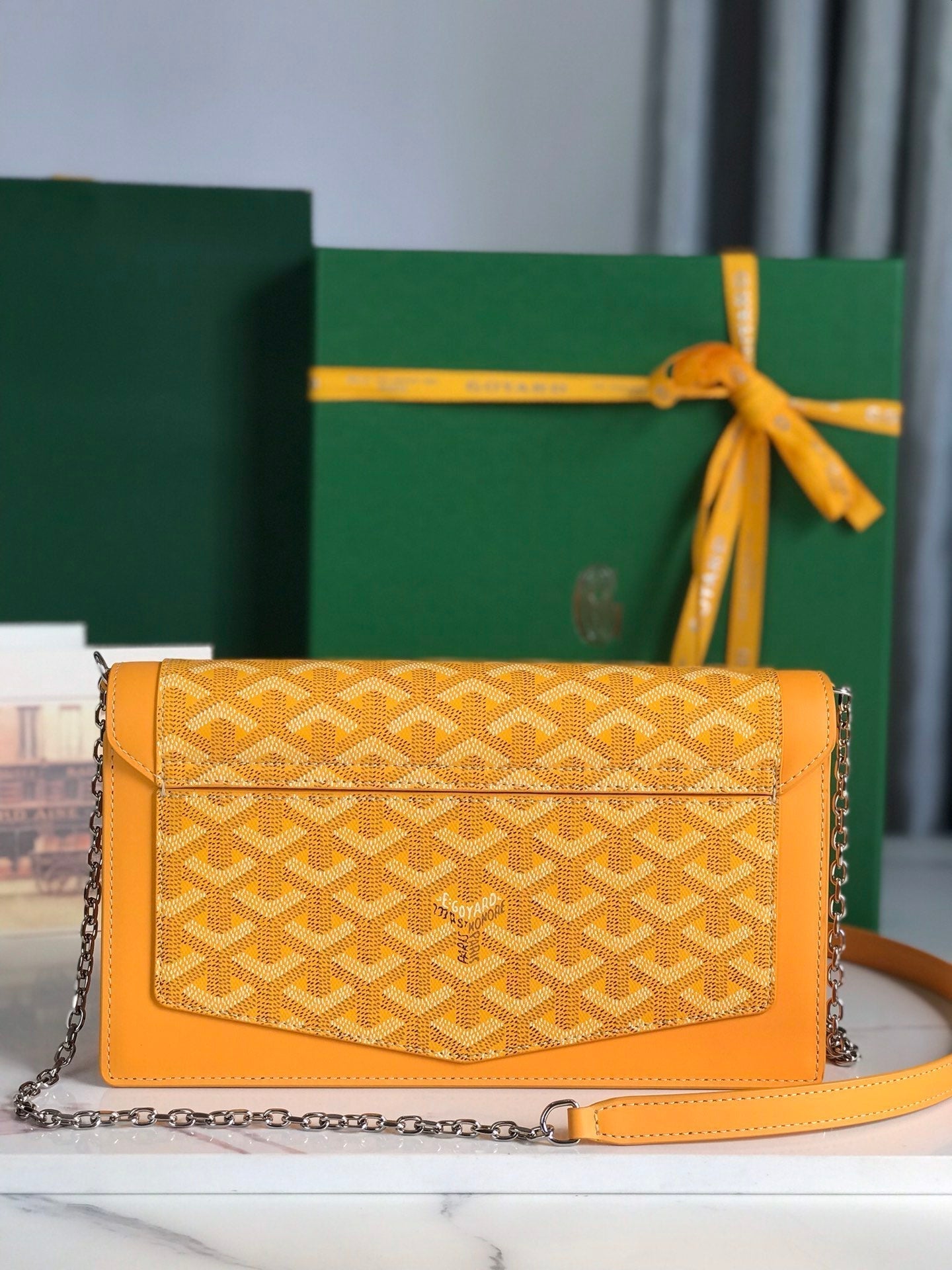 GOYARD DUCHESSE MARIE-CAROLINE BAG 25 IN YELLOW GOYARDINE CANVAS AND SMOOTH CALFSKIN