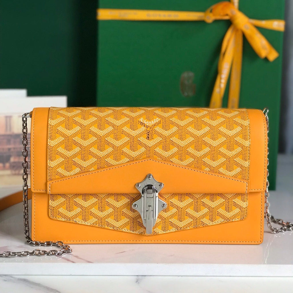 GOYARD DUCHESSE MARIE-CAROLINE BAG 25 IN YELLOW GOYARDINE CANVAS AND SMOOTH CALFSKIN