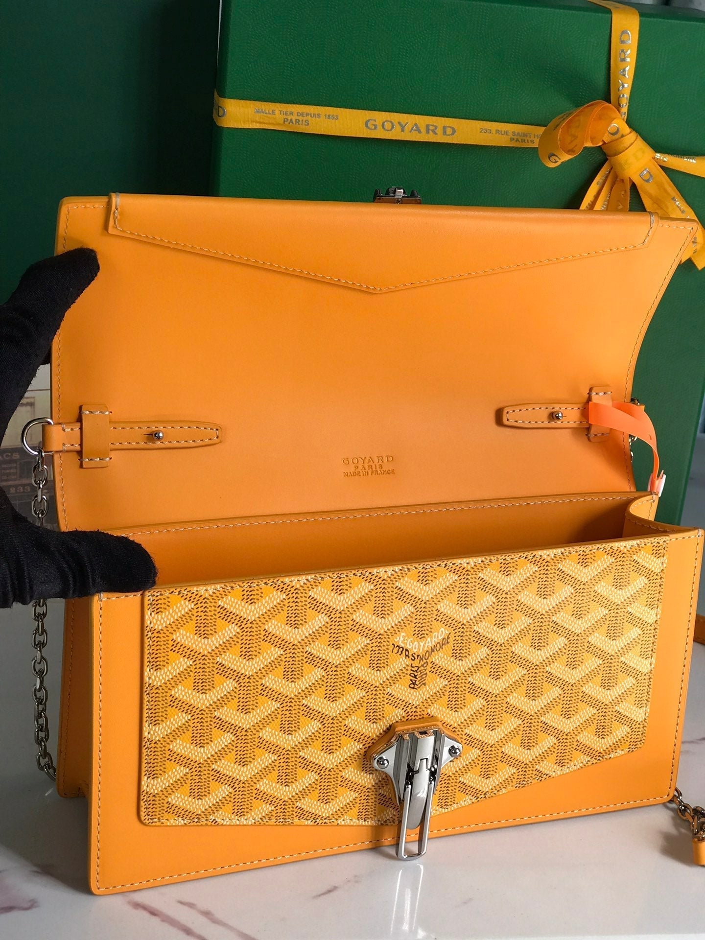 GOYARD DUCHESSE MARIE-CAROLINE BAG 25 IN YELLOW GOYARDINE CANVAS AND SMOOTH CALFSKIN