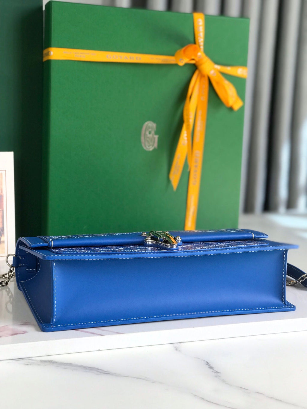 GOYARD DUCHESSE MARIE-CAROLINE BAG 25 IN SAPPHIRE BLUE GOYARDINE CANVAS AND SMOOTH CALFSKIN