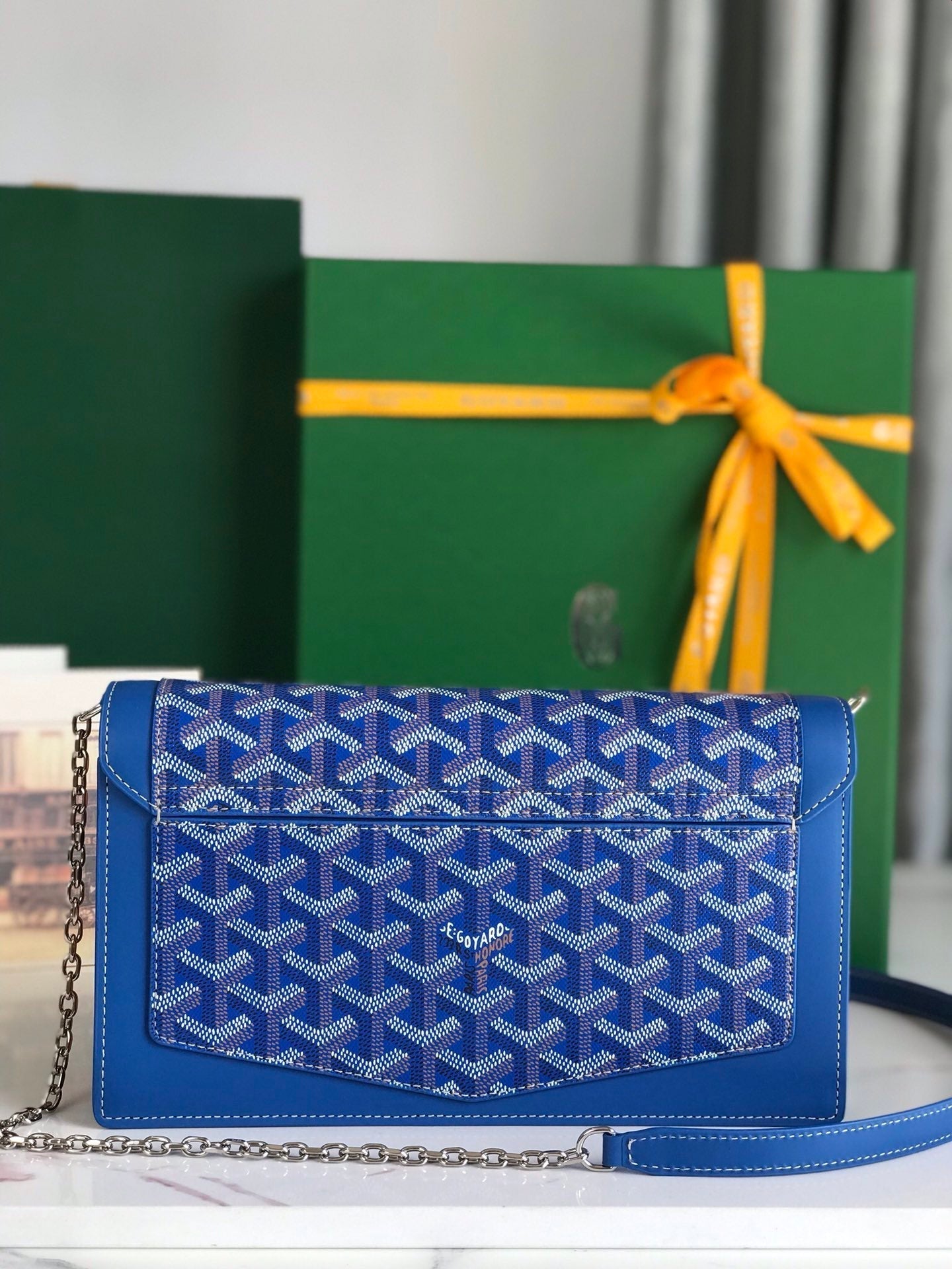 GOYARD DUCHESSE MARIE-CAROLINE BAG 25 IN SAPPHIRE BLUE GOYARDINE CANVAS AND SMOOTH CALFSKIN