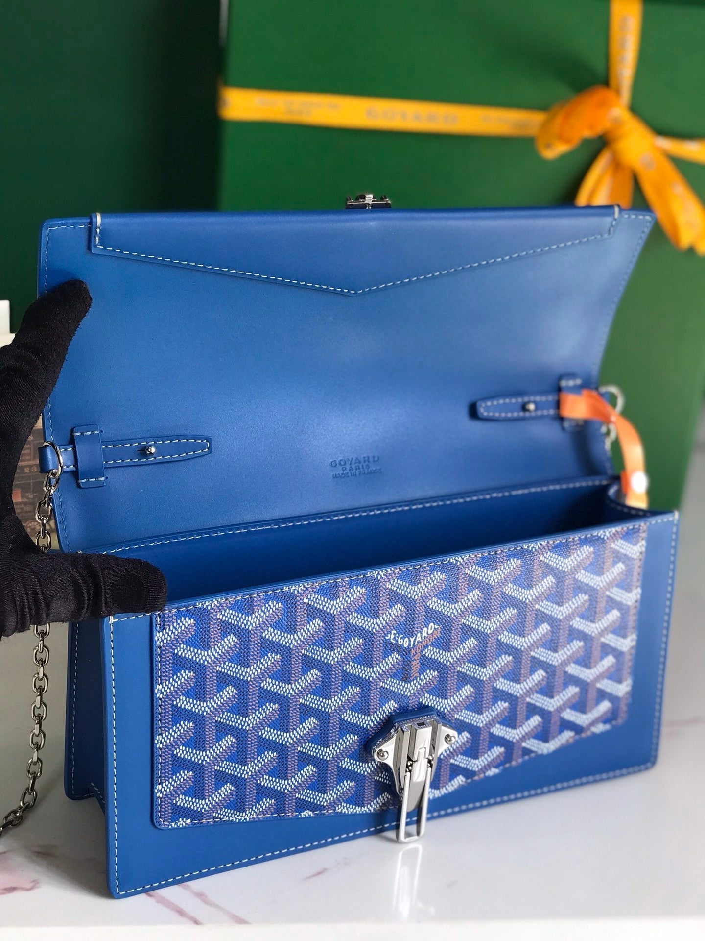 GOYARD DUCHESSE MARIE-CAROLINE BAG 25 IN SAPPHIRE BLUE GOYARDINE CANVAS AND SMOOTH CALFSKIN