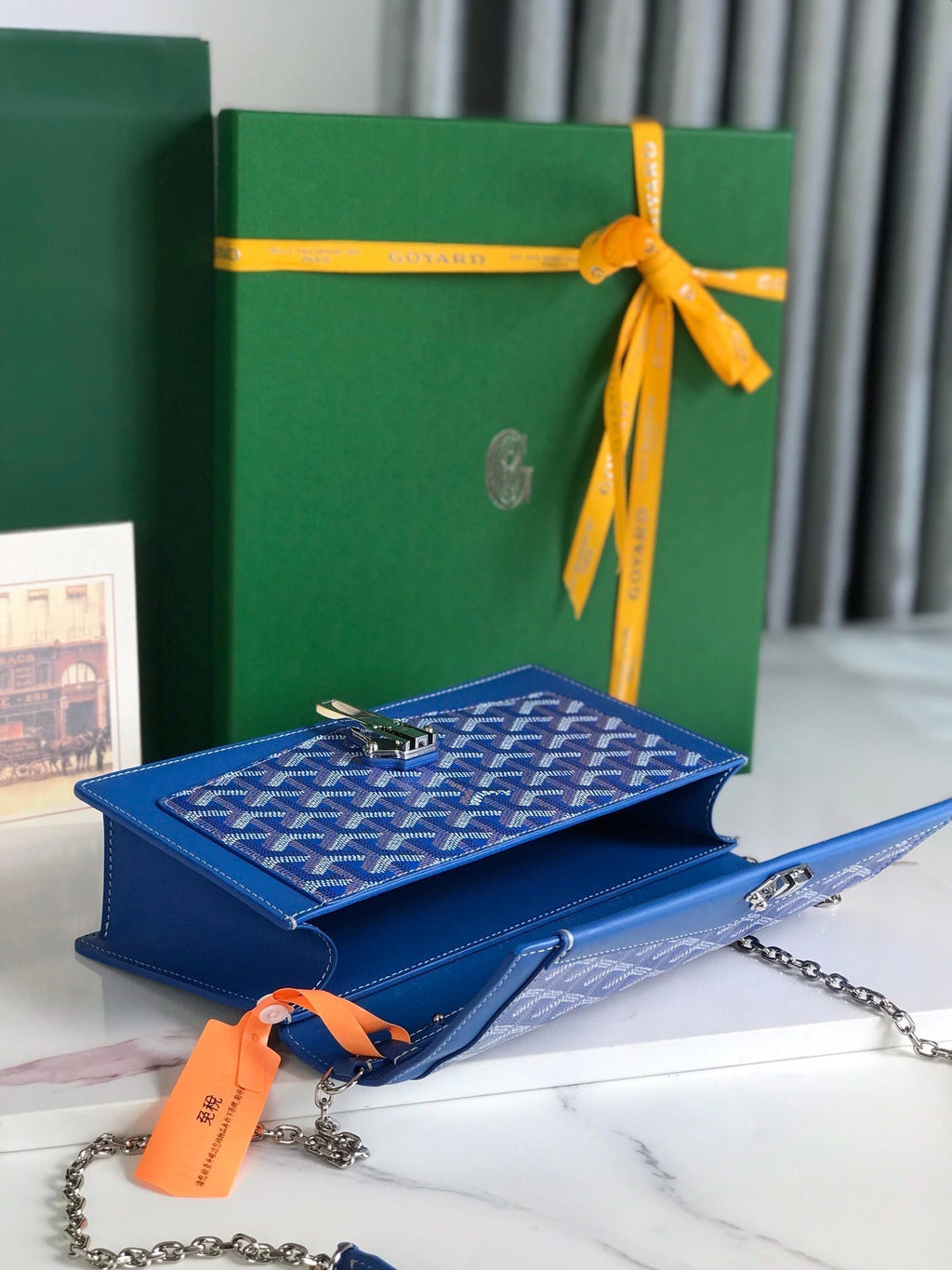 GOYARD DUCHESSE MARIE-CAROLINE BAG 25 IN SAPPHIRE BLUE GOYARDINE CANVAS AND SMOOTH CALFSKIN