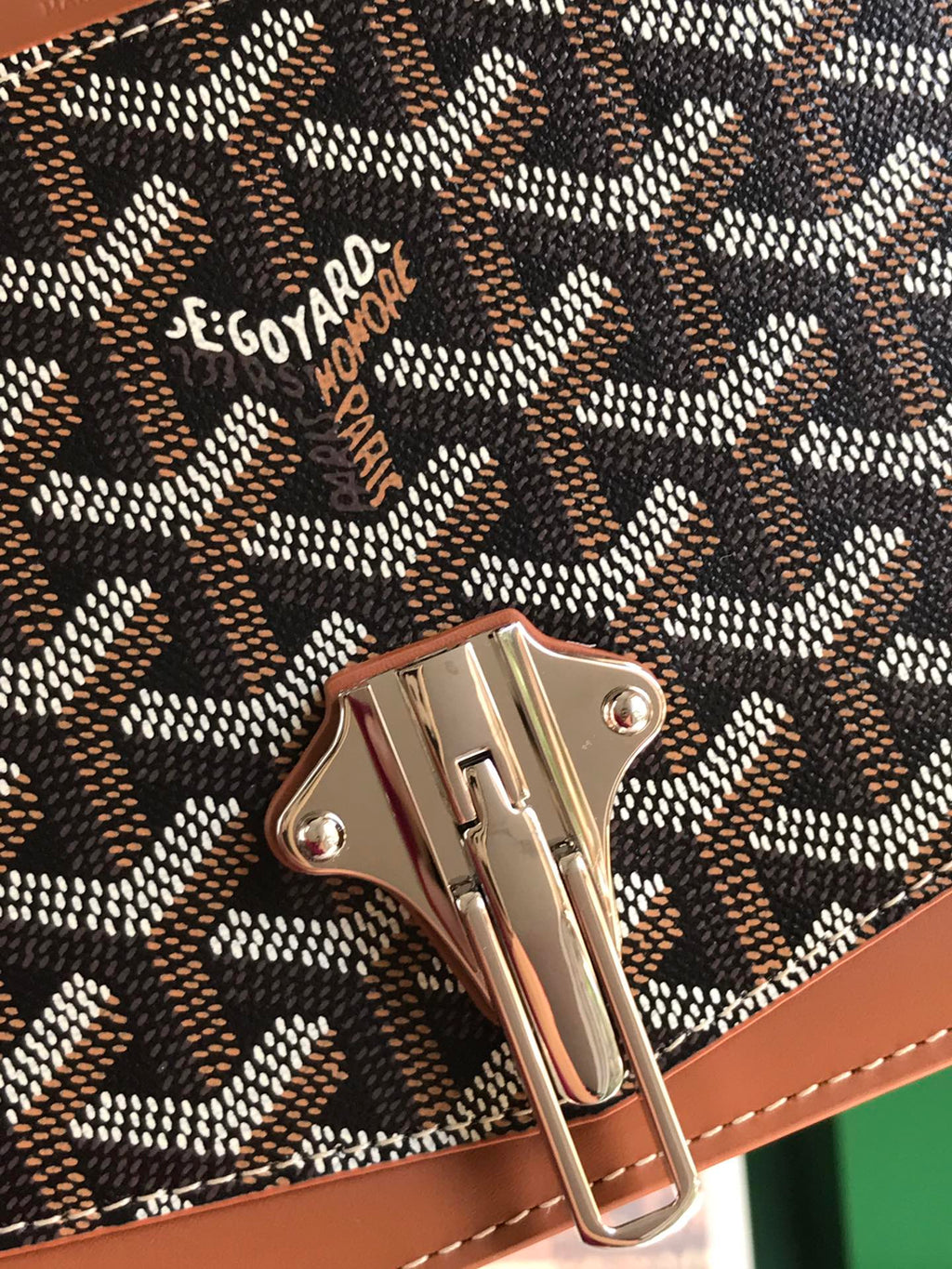 GOYARD DUCHESSE MARIE-CAROLINE BAG 25 IN BLACK GOYARDINE CANVAS AND TAN SMOOTH CALFSKIN