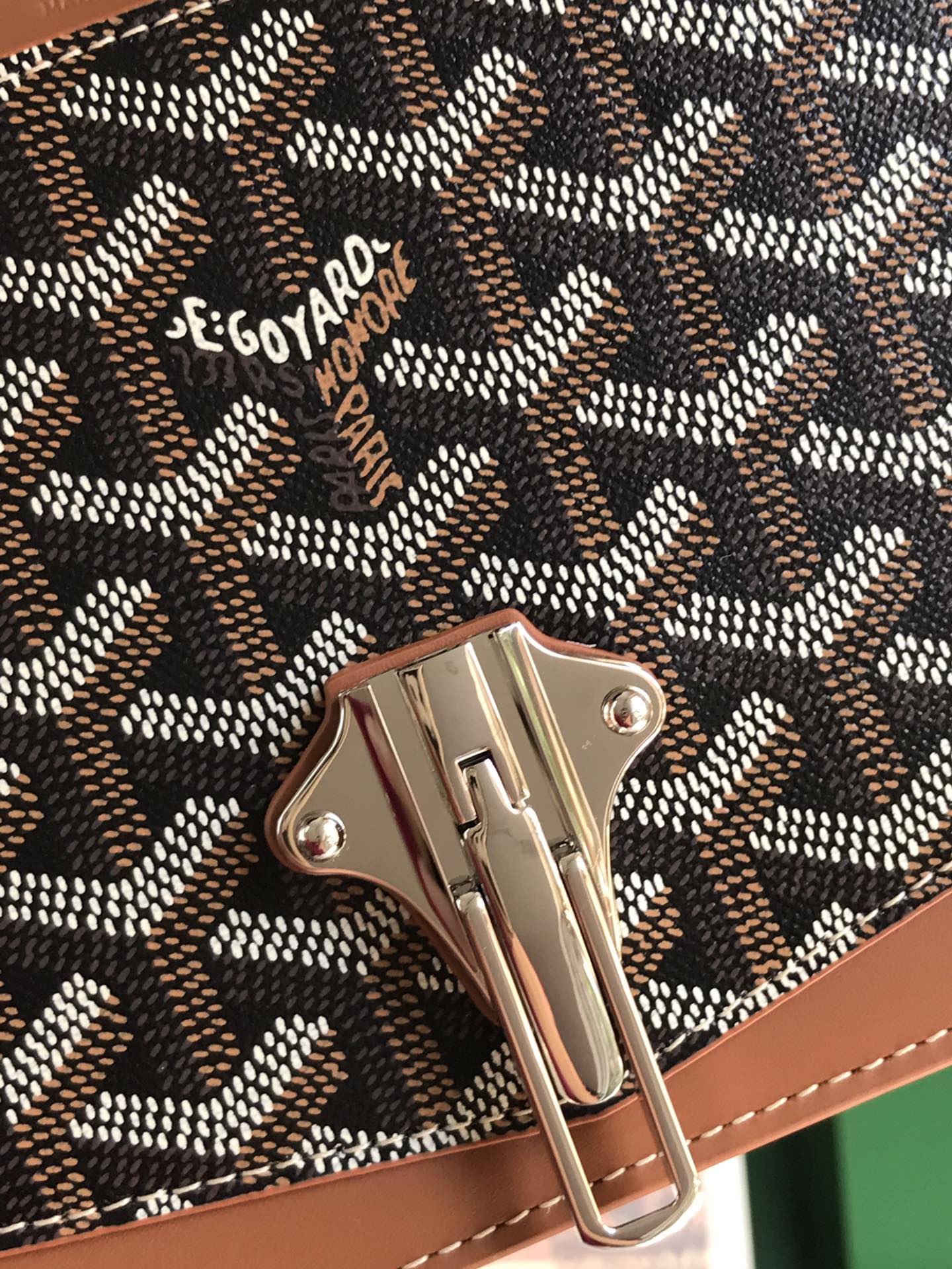 GOYARD DUCHESSE MARIE-CAROLINE BAG 25 IN BLACK GOYARDINE CANVAS AND TAN SMOOTH CALFSKIN