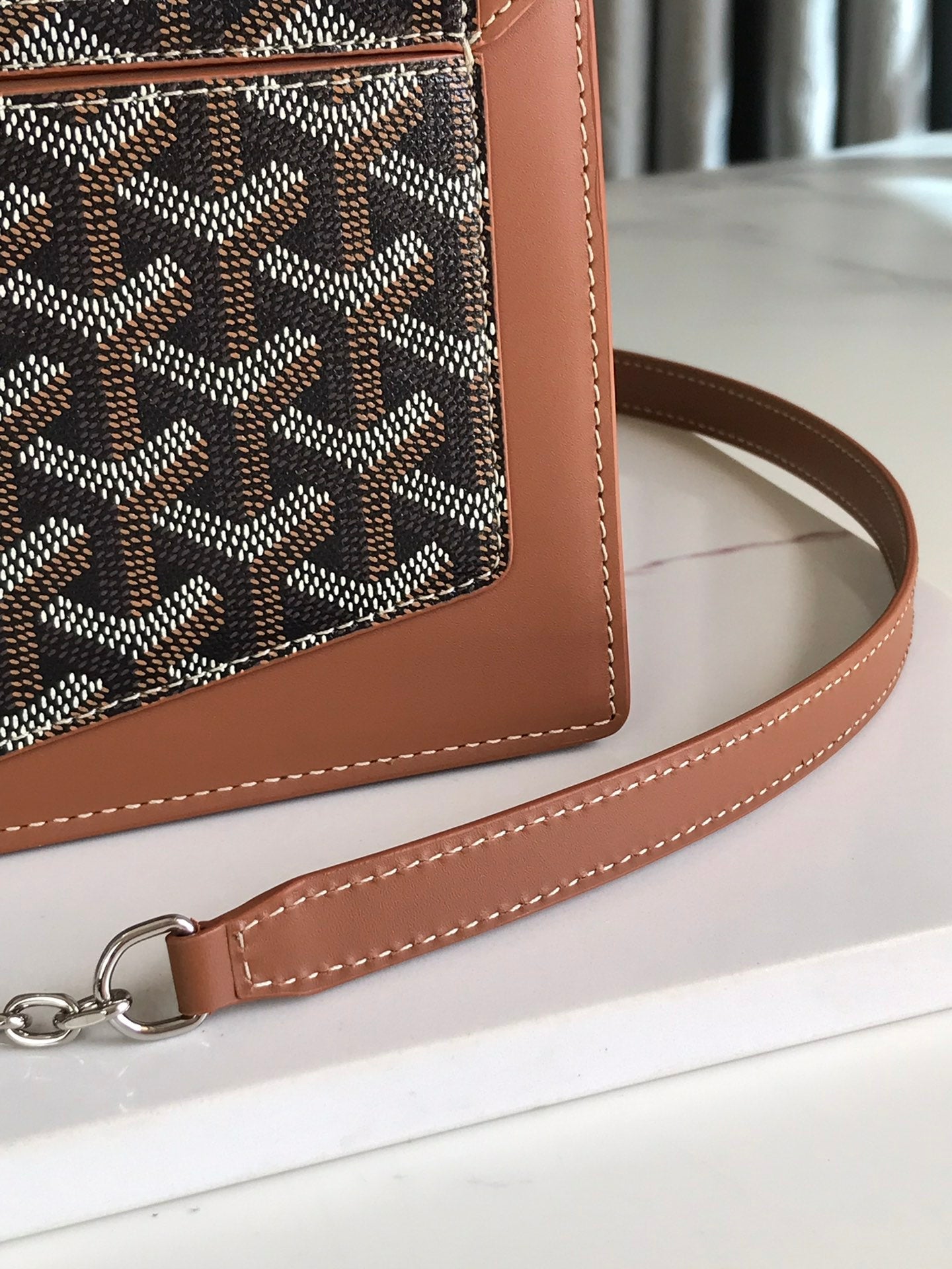 GOYARD DUCHESSE MARIE-CAROLINE BAG 25 IN BLACK GOYARDINE CANVAS AND TAN SMOOTH CALFSKIN