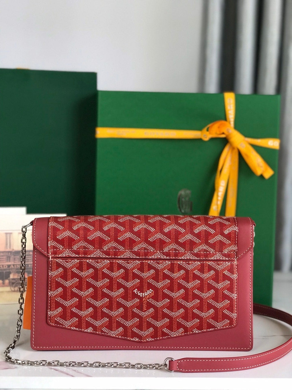 GOYARD DUCHESSE MARIE-CAROLINE BAG 25 IN RED GOYARDINE CANVAS AND SMOOTH CALFSKIN
