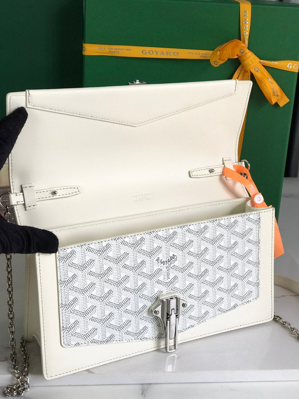 GOYARD DUCHESSE MARIE-CAROLINE BAG 25 IN WHITE GOYARDINE CANVAS AND SMOOTH CALFSKIN