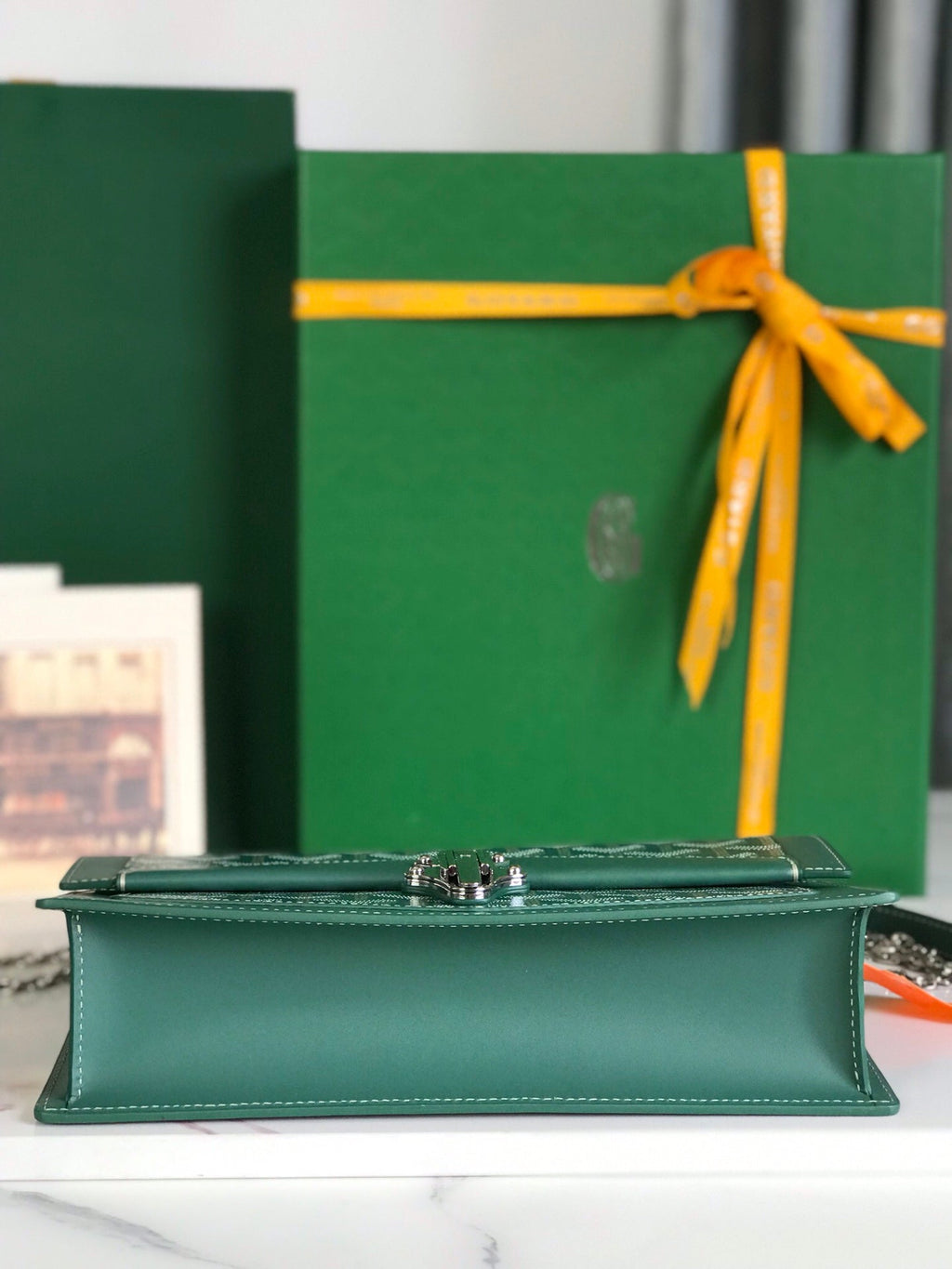 GOYARD DUCHESSE MARIE-CAROLINE BAG 25 IN GREEN GOYARDINE CANVAS AND SMOOTH CALFSKIN
