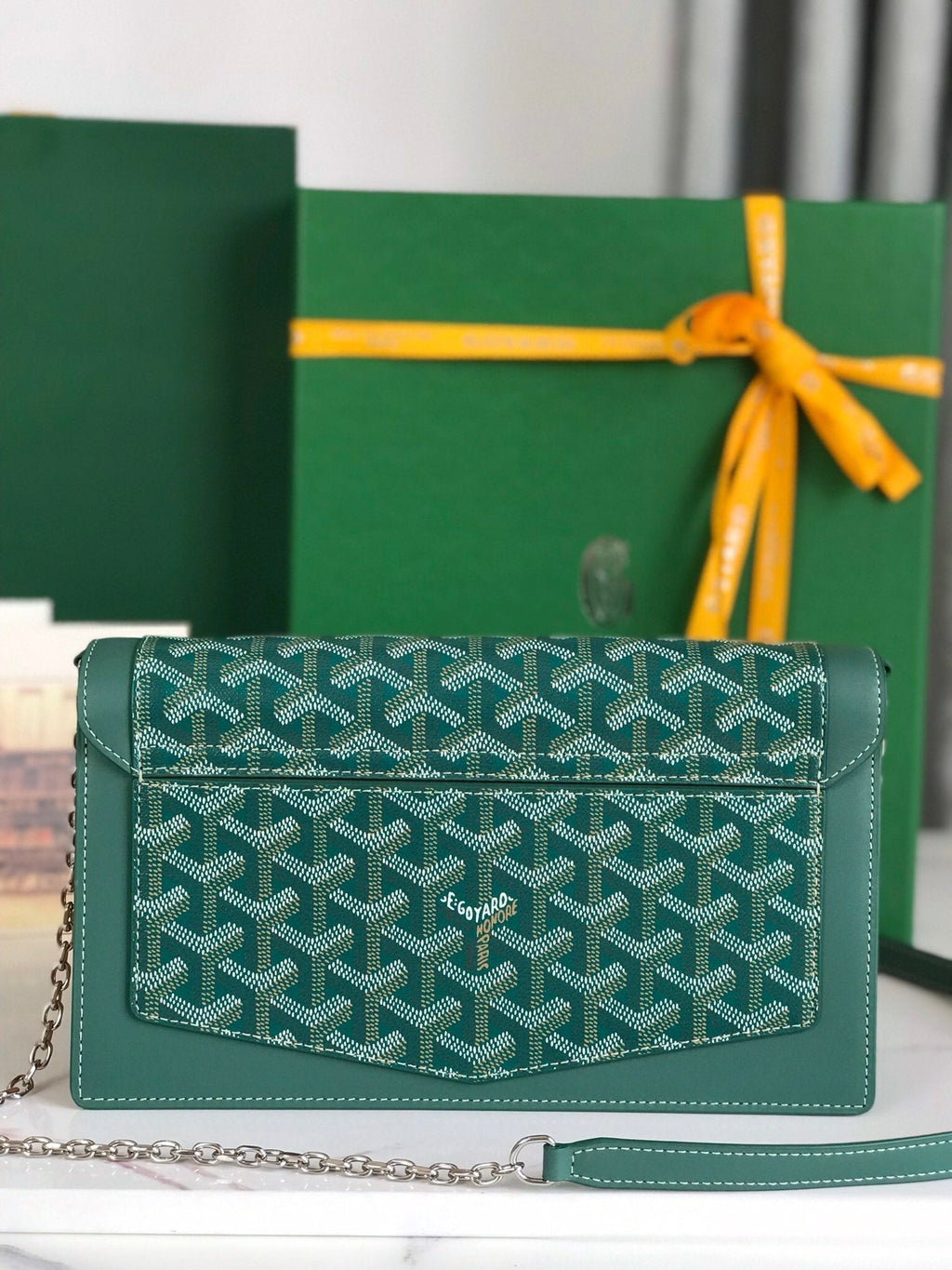 GOYARD DUCHESSE MARIE-CAROLINE BAG 25 IN GREEN GOYARDINE CANVAS AND SMOOTH CALFSKIN