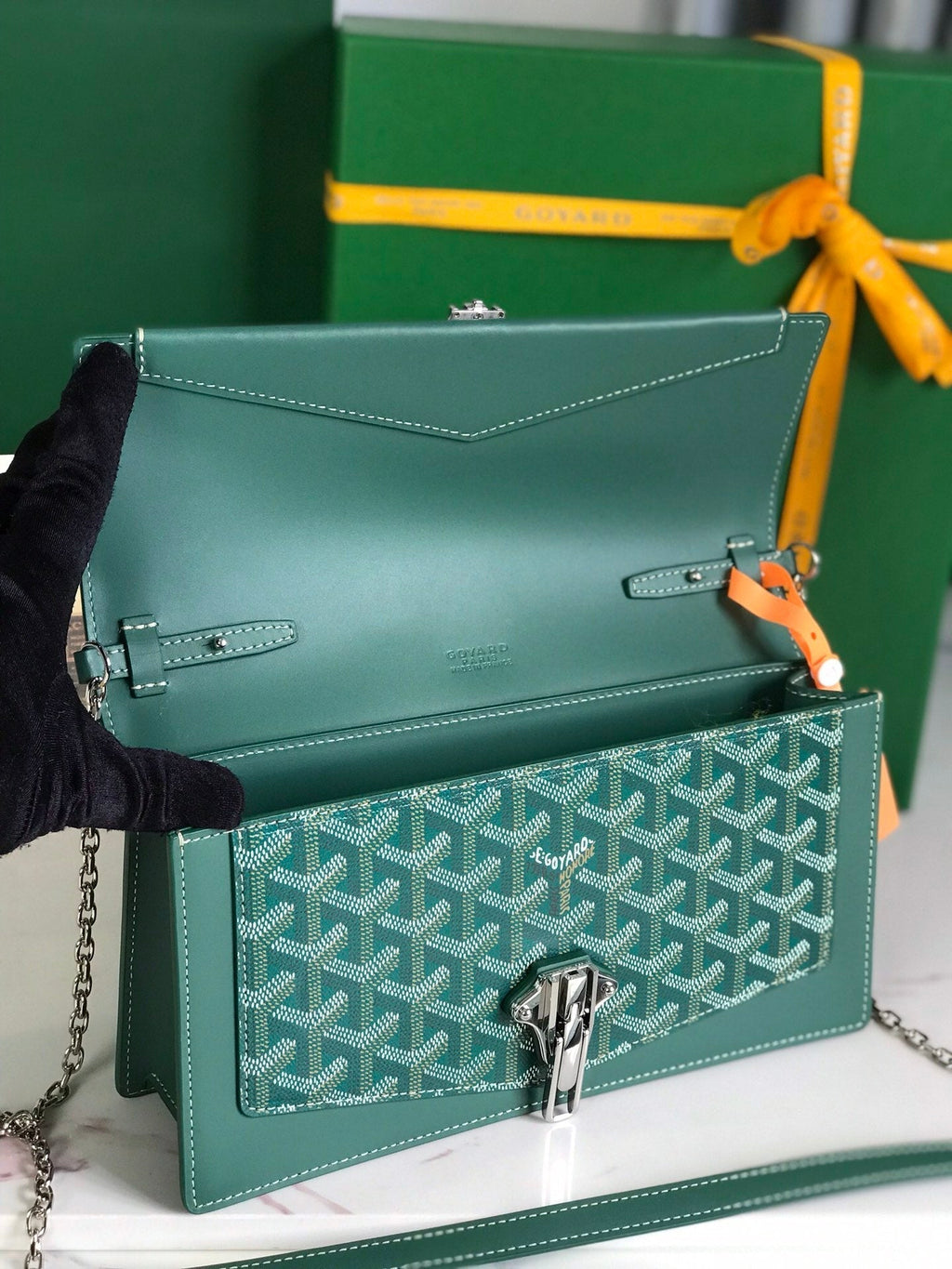 GOYARD DUCHESSE MARIE-CAROLINE BAG 25 IN GREEN GOYARDINE CANVAS AND SMOOTH CALFSKIN