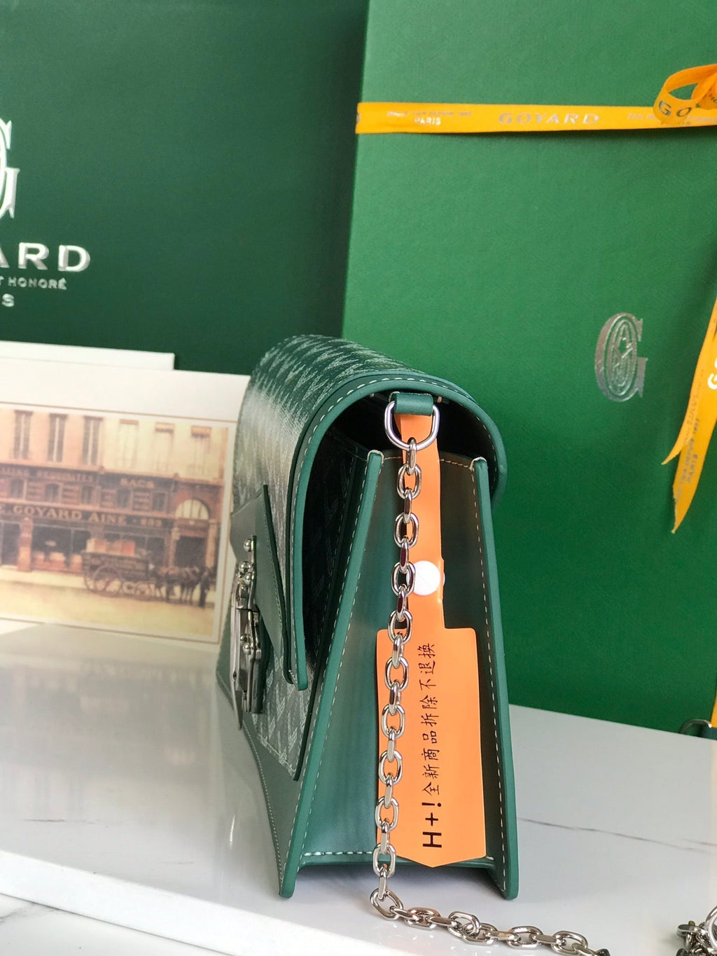 GOYARD DUCHESSE MARIE-CAROLINE BAG 25 IN GREEN GOYARDINE CANVAS AND SMOOTH CALFSKIN