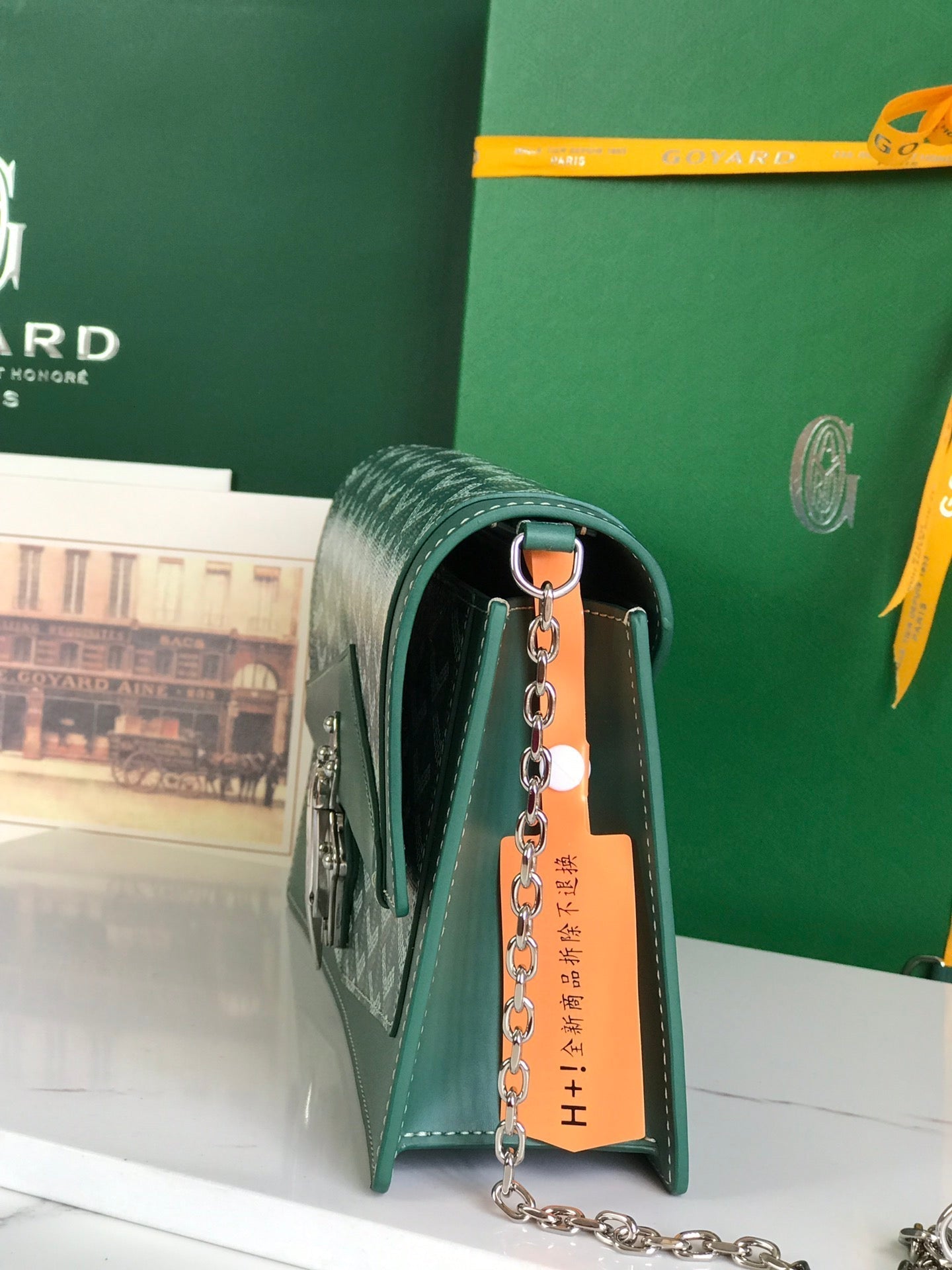 GOYARD DUCHESSE MARIE-CAROLINE BAG 25 IN GREEN GOYARDINE CANVAS AND SMOOTH CALFSKIN