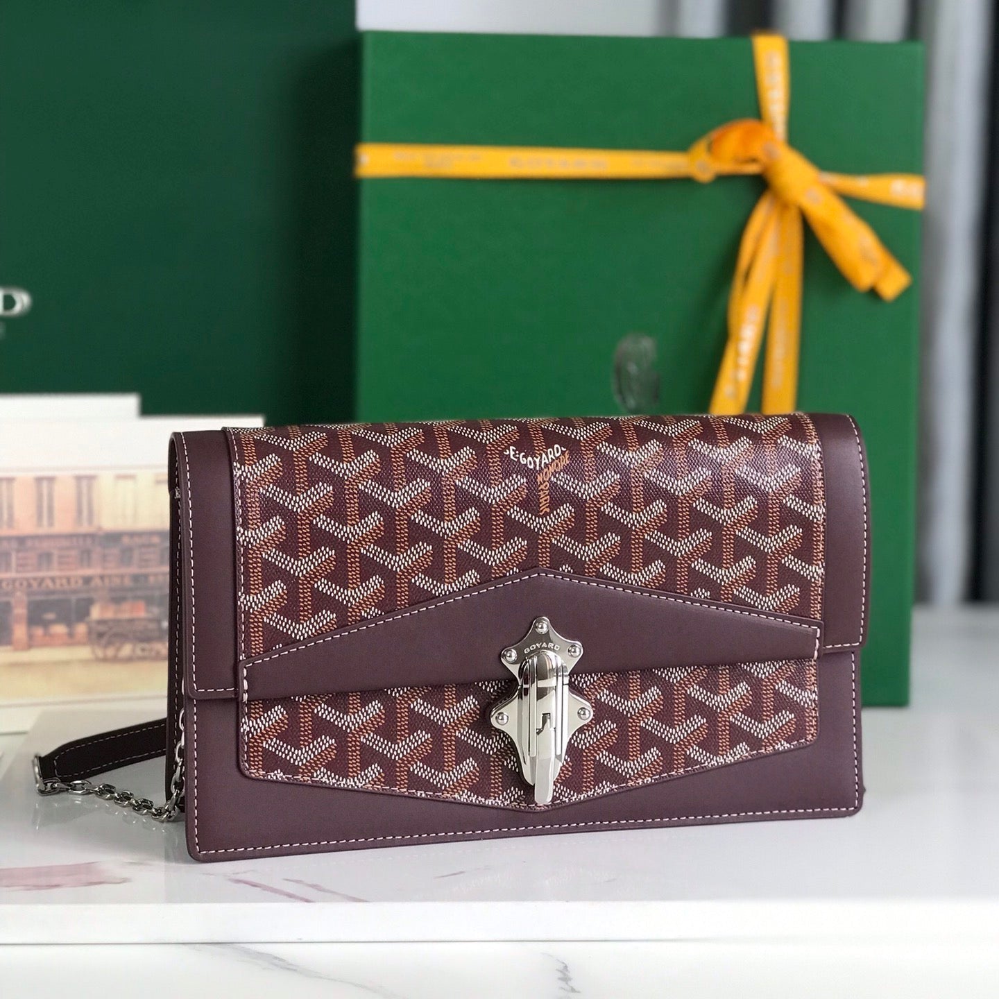 GOYARD DUCHESSE MARIE-CAROLINE BAG 25 IN WINE RED GOYARDINE CANVAS AND SMOOTH CALFSKIN