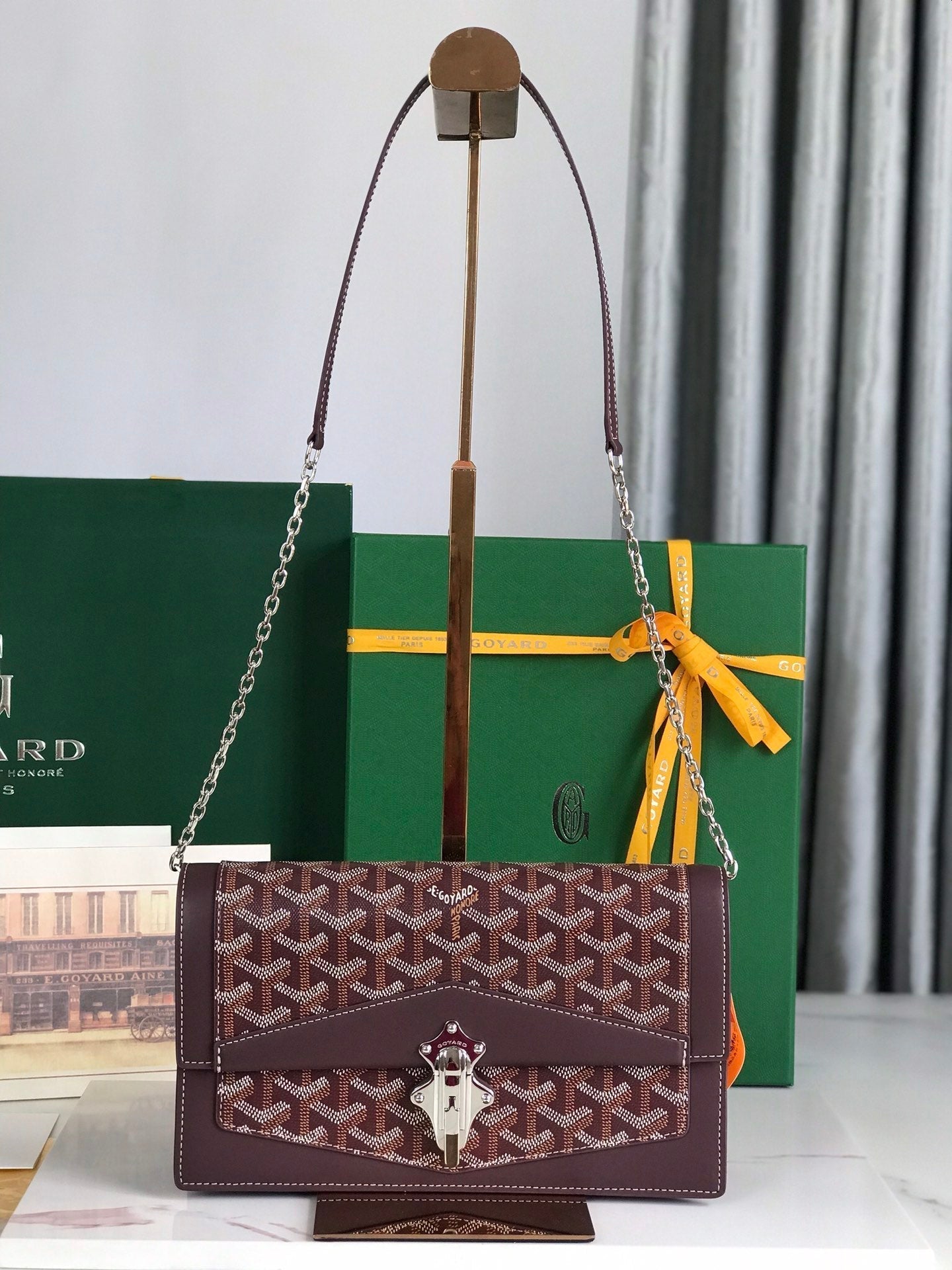GOYARD DUCHESSE MARIE-CAROLINE BAG 25 IN WINE RED GOYARDINE CANVAS AND SMOOTH CALFSKIN