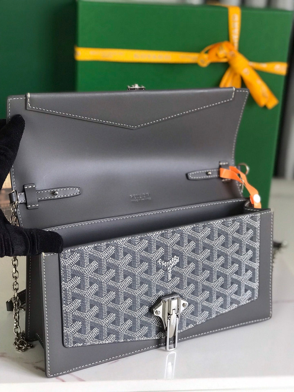 GOYARD DUCHESSE MARIE-CAROLINE BAG 25 IN GRAY GOYARDINE CANVAS AND SMOOTH CALFSKIN
