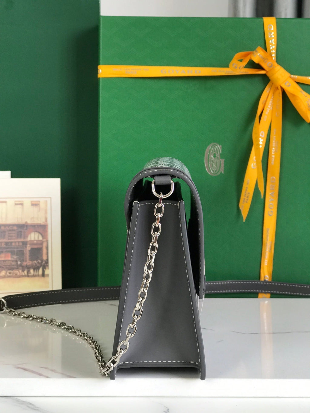 GOYARD DUCHESSE MARIE-CAROLINE BAG 25 IN GRAY GOYARDINE CANVAS AND SMOOTH CALFSKIN