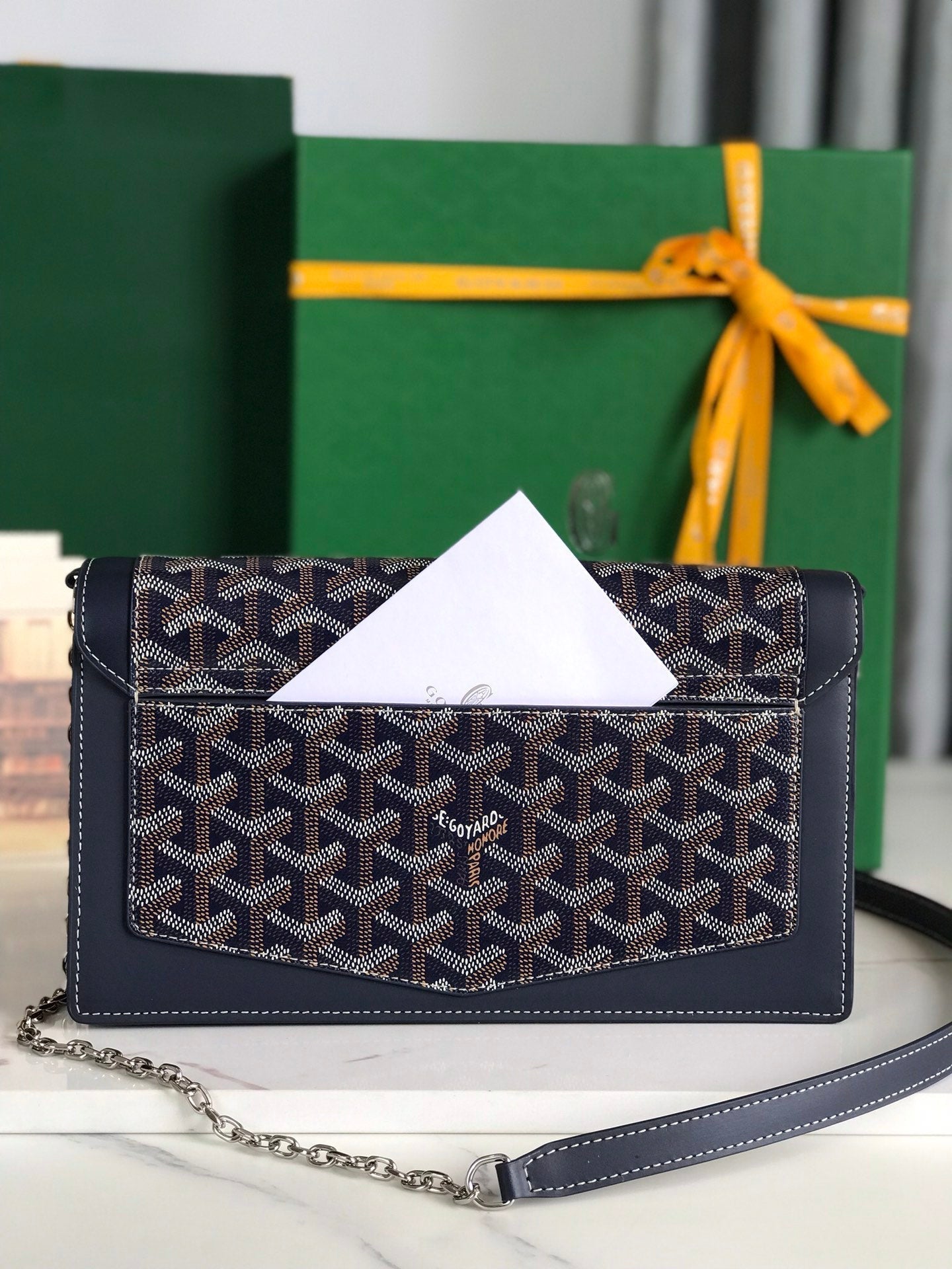 GOYARD DUCHESSE MARIE-CAROLINE BAG 25 IN NAVY BLUE GOYARDINE CANVAS AND SMOOTH CALFSKIN