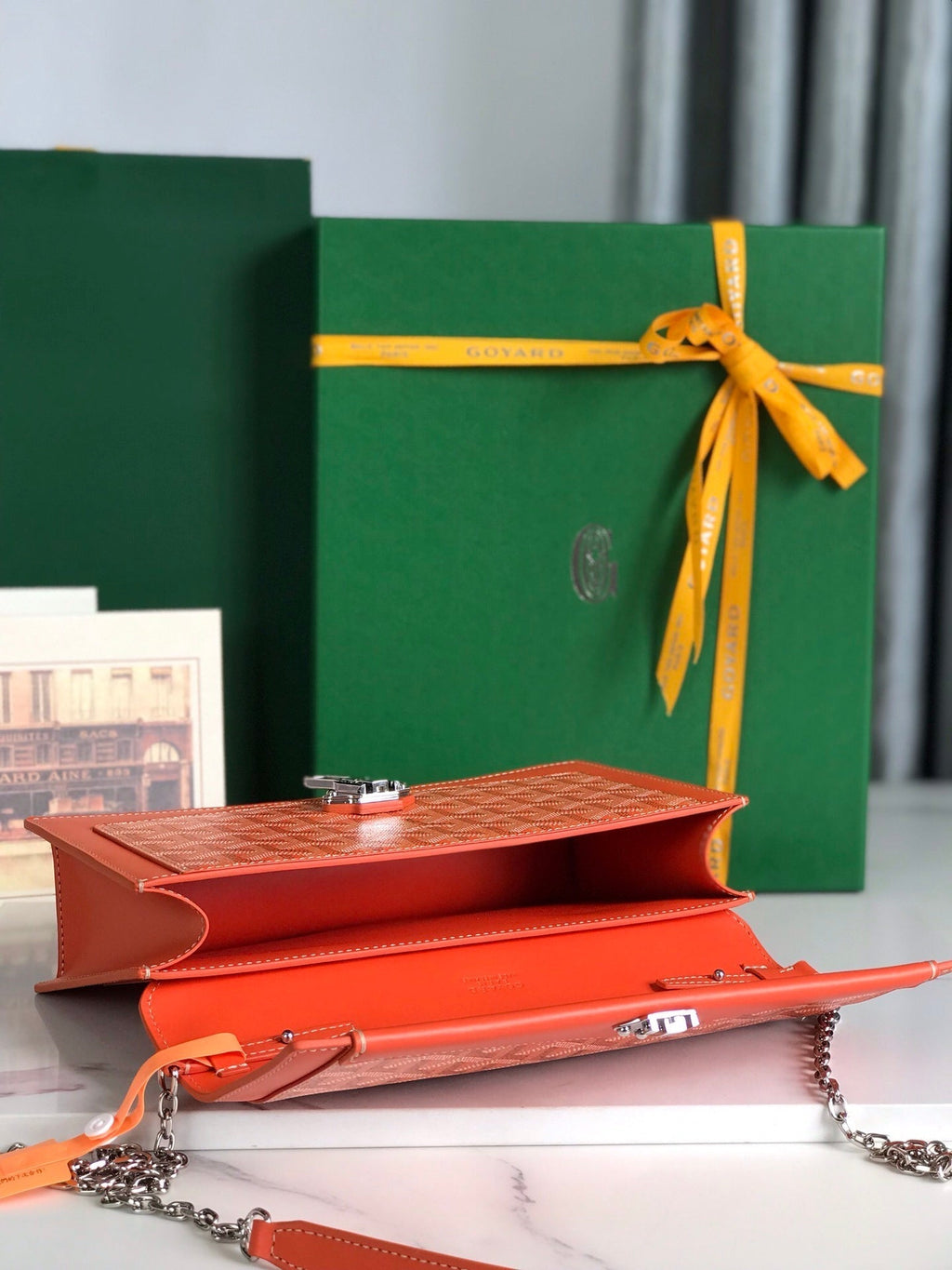 GOYARD DUCHESSE MARIE-CAROLINE BAG 25 IN ORANGE GOYARDINE CANVAS AND SMOOTH CALFSKIN