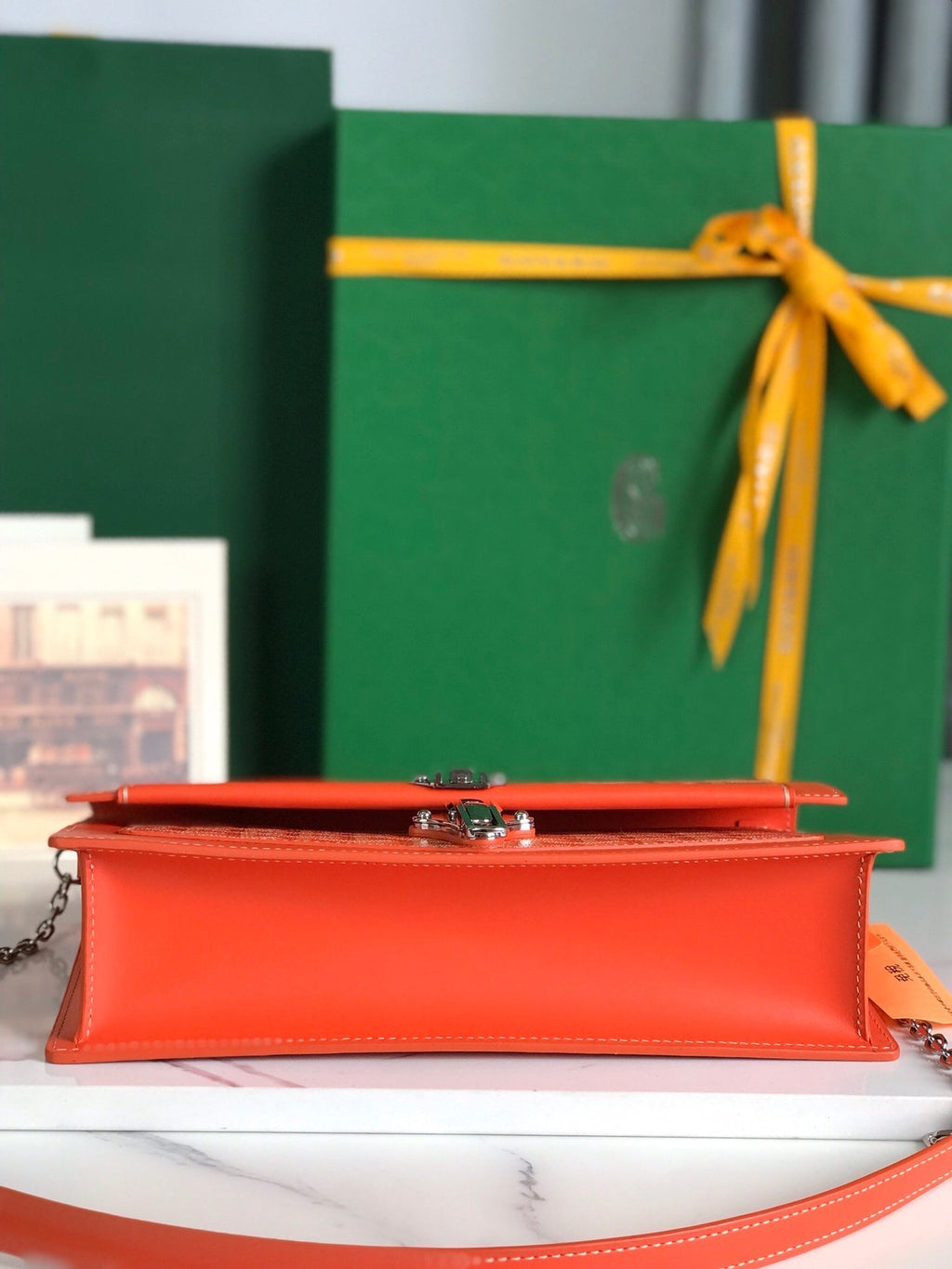 GOYARD DUCHESSE MARIE-CAROLINE BAG 25 IN ORANGE GOYARDINE CANVAS AND SMOOTH CALFSKIN