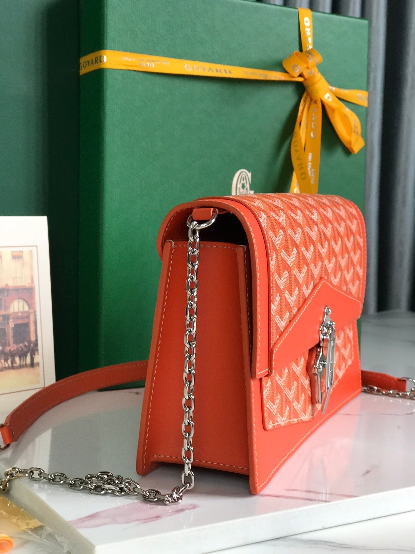 GOYARD DUCHESSE MARIE-CAROLINE BAG 25 IN ORANGE GOYARDINE CANVAS AND SMOOTH CALFSKIN