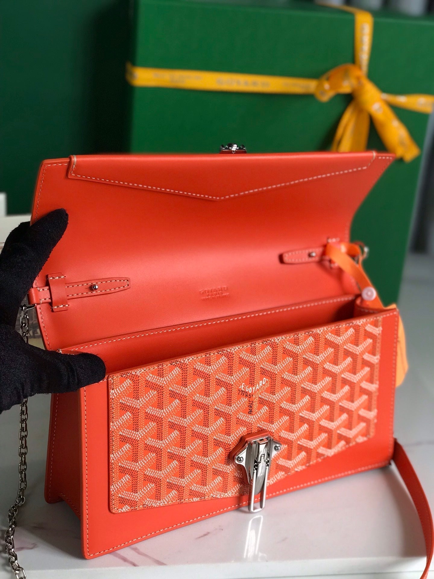 GOYARD DUCHESSE MARIE-CAROLINE BAG 25 IN ORANGE GOYARDINE CANVAS AND SMOOTH CALFSKIN