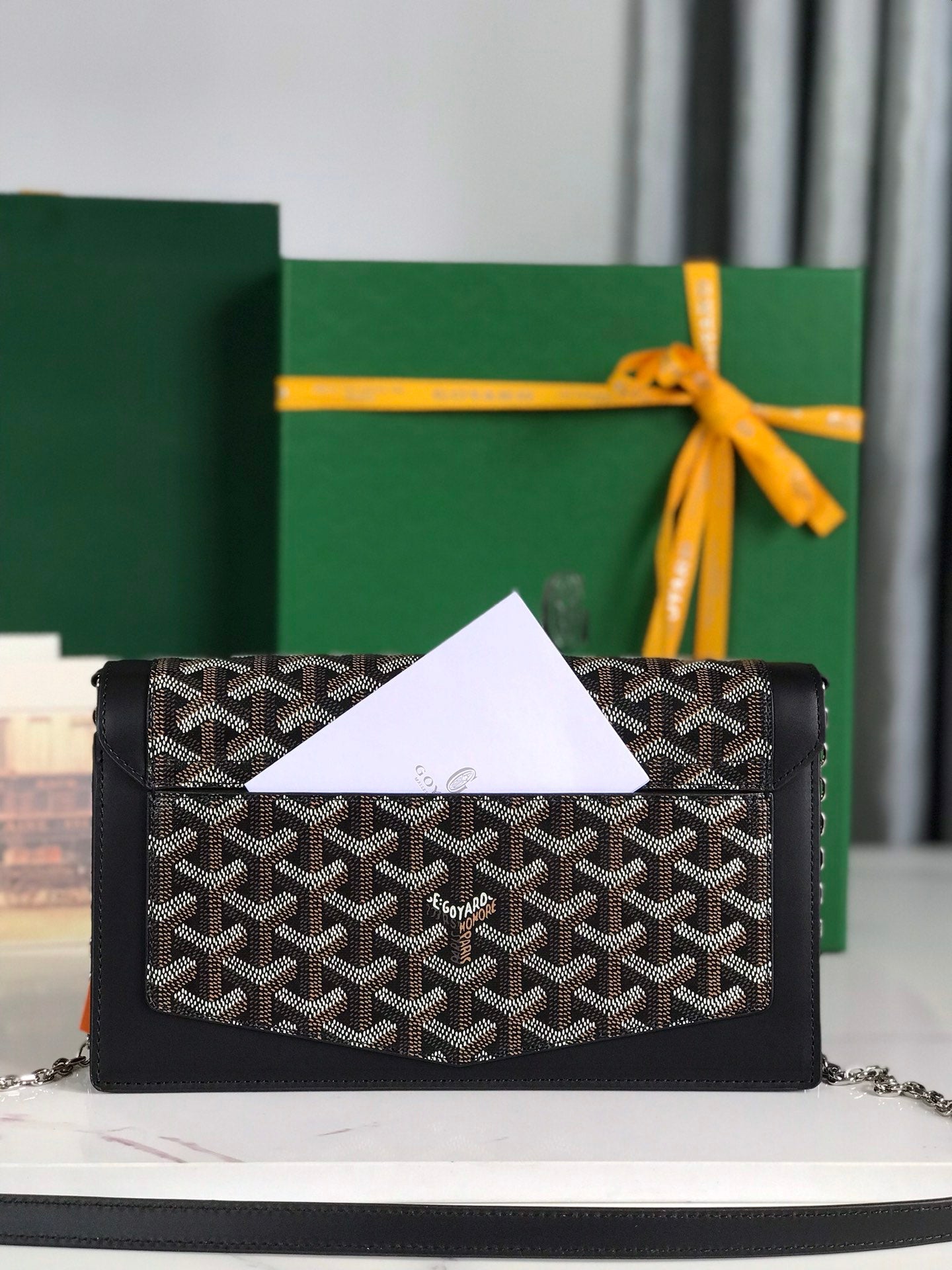 GOYARD DUCHESSE MARIE-CAROLINE BAG 25 IN BLACK GOYARDINE CANVAS AND SMOOTH CALFSKIN
