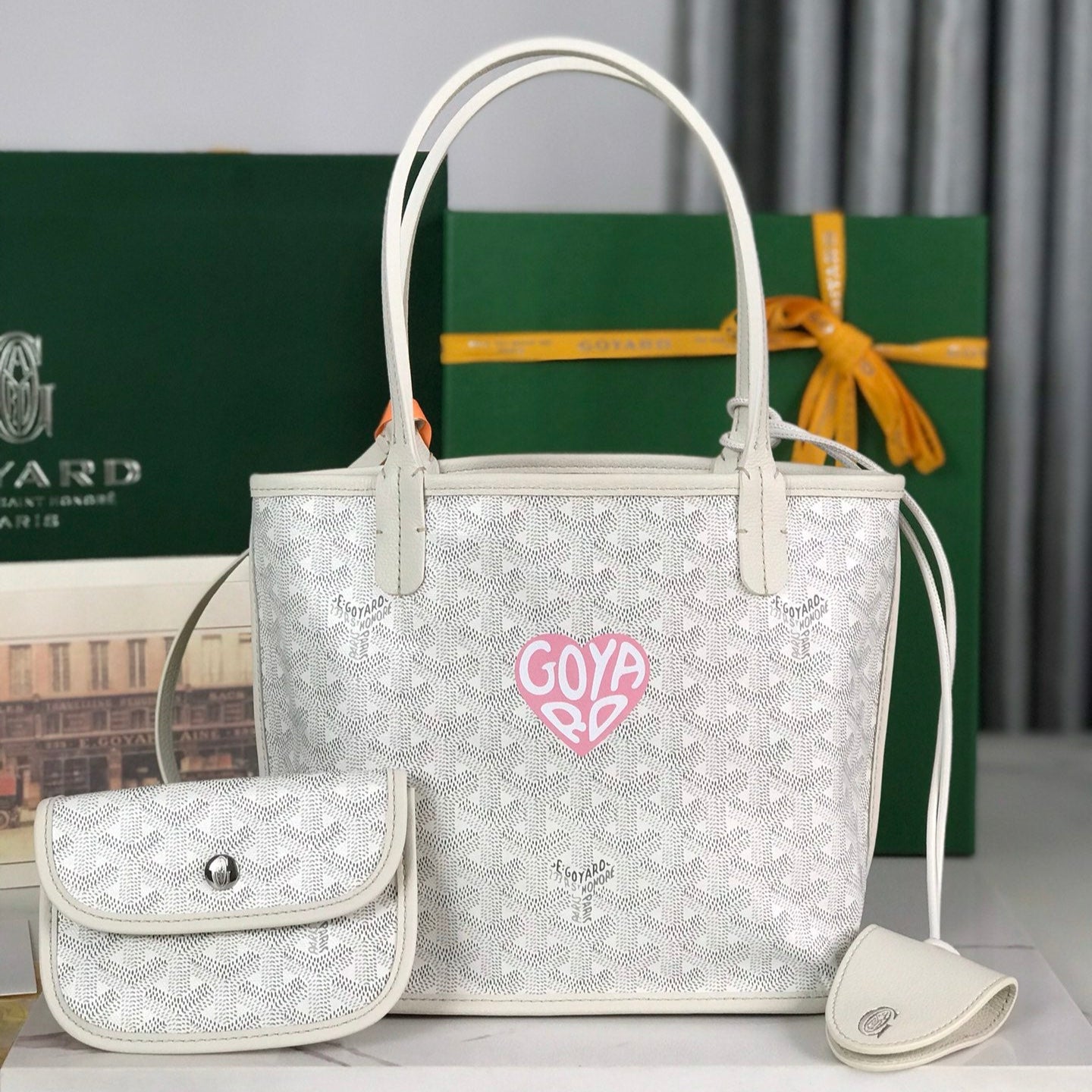 GOYARD ANJOU MINI BAG 20 IN WHITE CALFSKIN AND GOYARDINE CANVAS