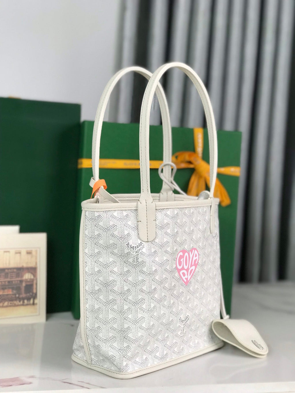 GOYARD ANJOU MINI BAG 20 IN WHITE CALFSKIN AND GOYARDINE CANVAS
