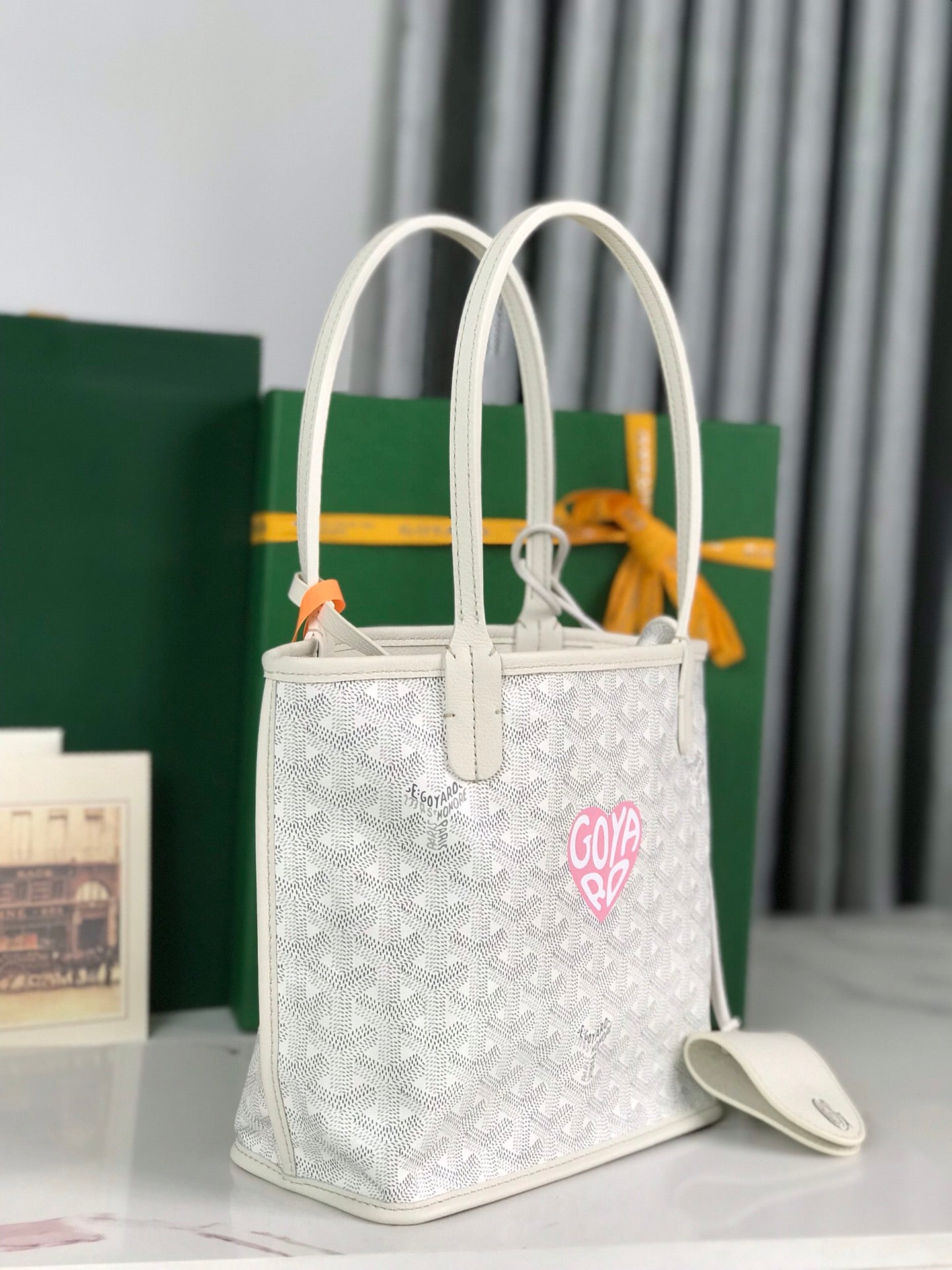 GOYARD ANJOU MINI BAG 20 IN WHITE CALFSKIN AND GOYARDINE CANVAS