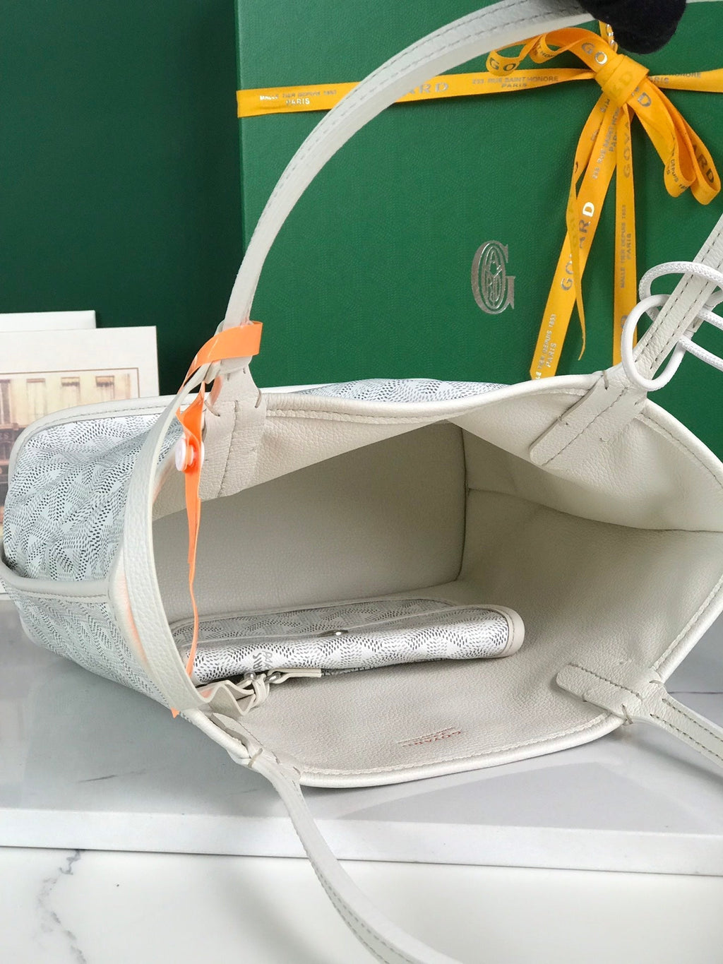 GOYARD ANJOU MINI BAG 20 IN WHITE CALFSKIN AND GOYARDINE CANVAS
