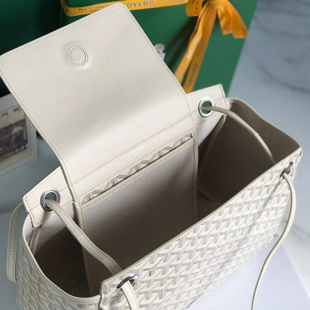 GOYARD ROUETTE SOUPLE BAG 30 IN WHITE GOYARDINE CANVAS AND CALFSKIN