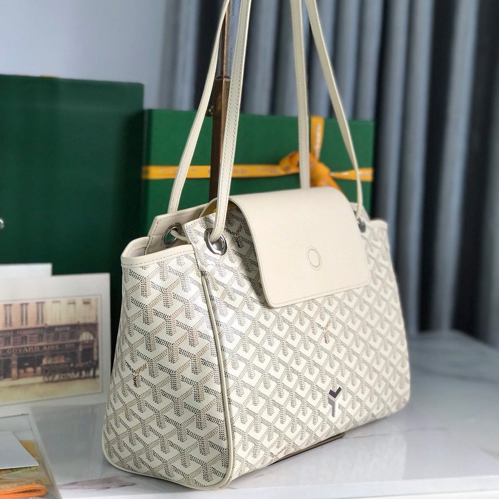 GOYARD ROUETTE SOUPLE BAG 30 IN WHITE GOYARDINE CANVAS AND CALFSKIN