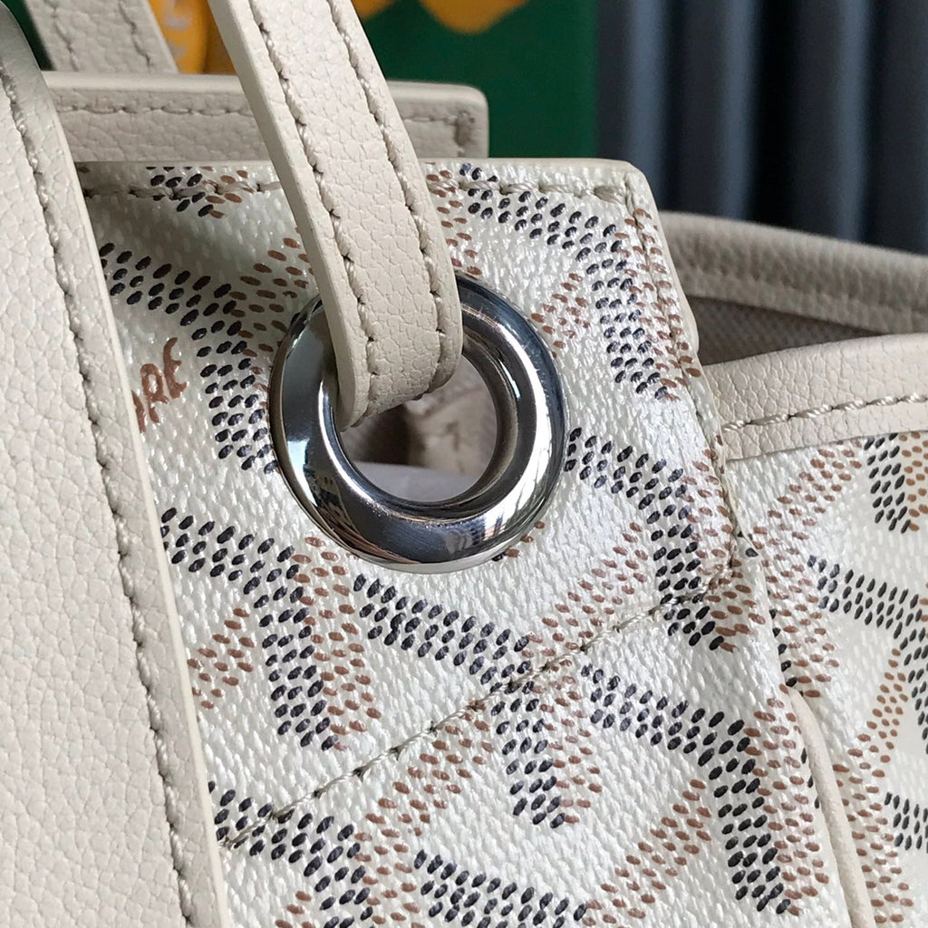 GOYARD ROUETTE SOUPLE BAG 30 IN WHITE GOYARDINE CANVAS AND CALFSKIN