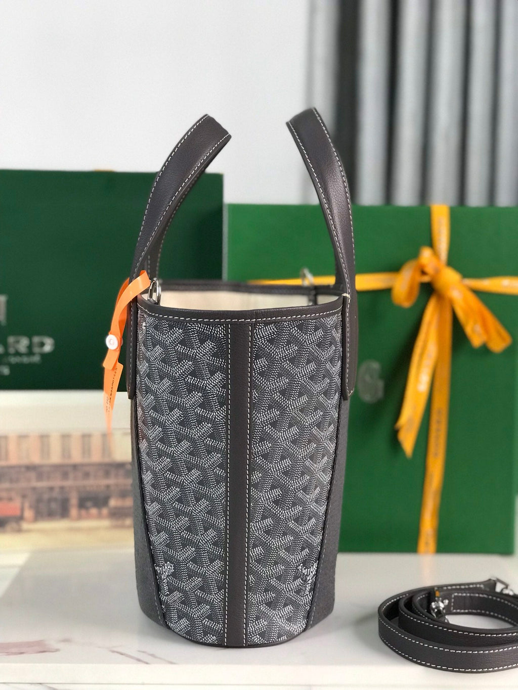 GOYARD SMALL BELHARRA 24 IN GRAY GOYARDINE CANVAS AND LAMBSKIN