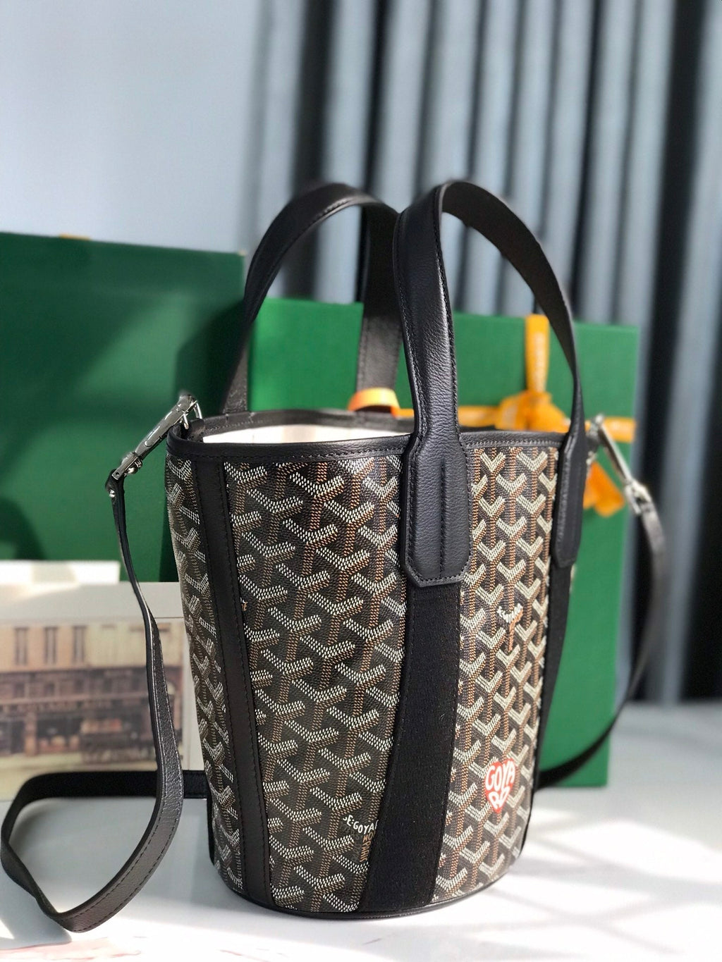 GOYARD SMALL BELHARRA 24 IN BLACK GOYARDINE CANVAS AND LAMBSKIN