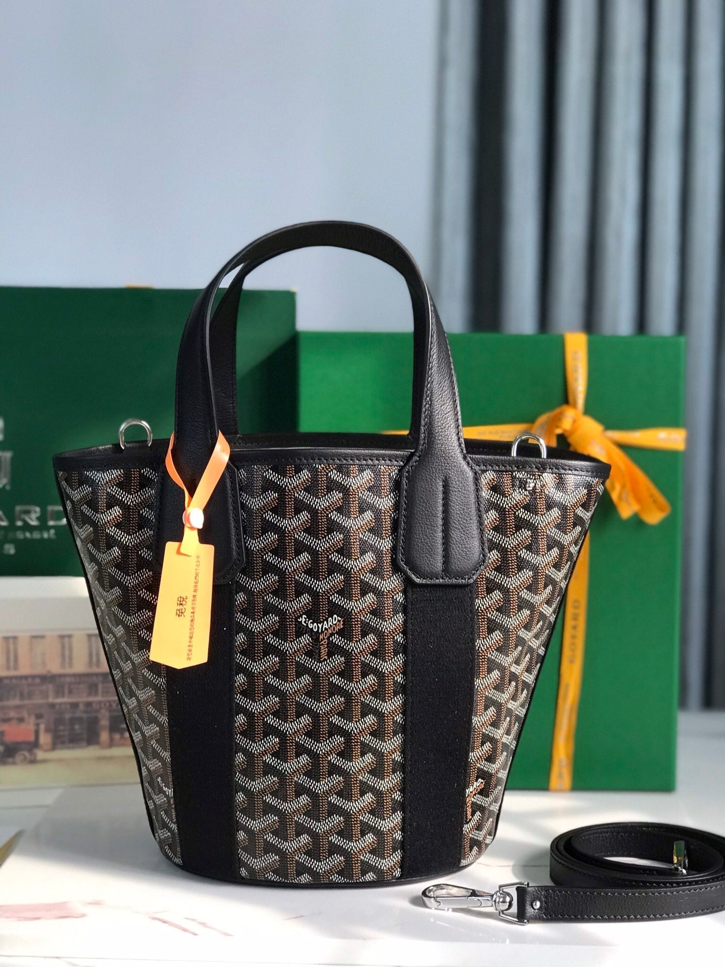 GOYARD SMALL BELHARRA 24 IN BLACK GOYARDINE CANVAS AND LAMBSKIN
