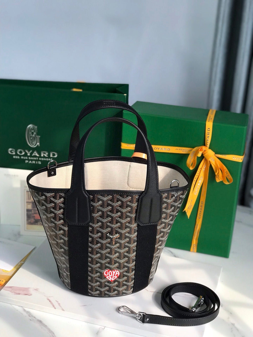 GOYARD SMALL BELHARRA 24 IN BLACK GOYARDINE CANVAS AND LAMBSKIN