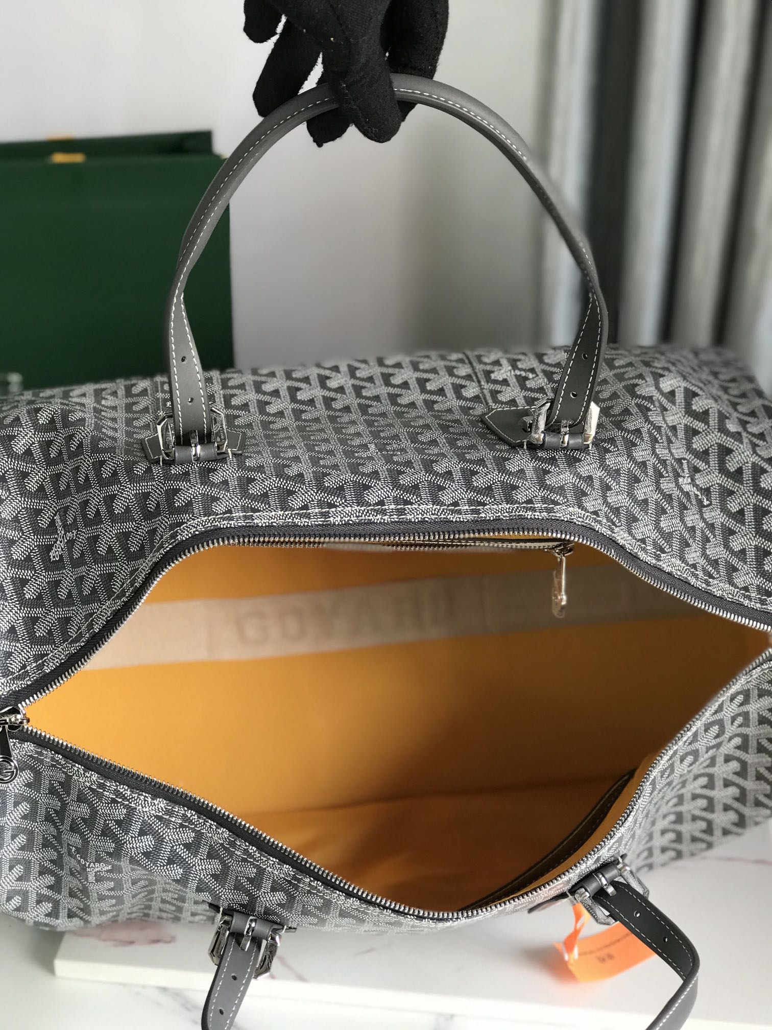 GOYARD BOSTON 50 BAG IN GRAY GOYARDINE CANVAS AND CALFSKIN TRIM
