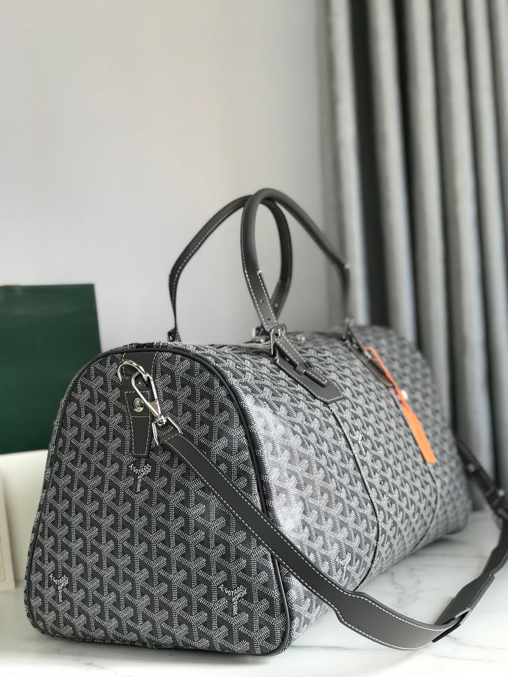 GOYARD BOSTON 50 BAG IN GRAY GOYARDINE CANVAS AND CALFSKIN TRIM