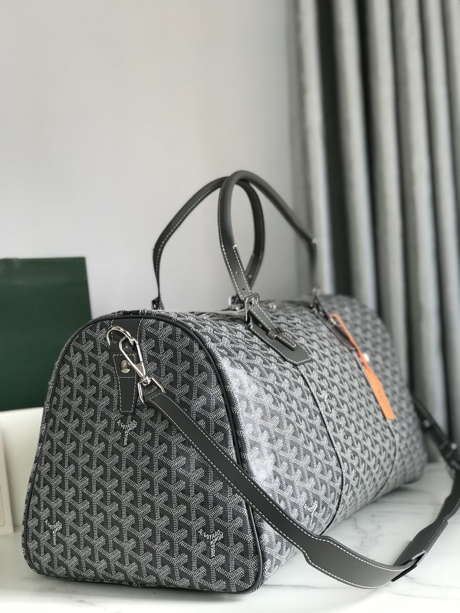 GOYARD BOSTON 50 BAG IN GRAY GOYARDINE CANVAS AND CALFSKIN TRIM